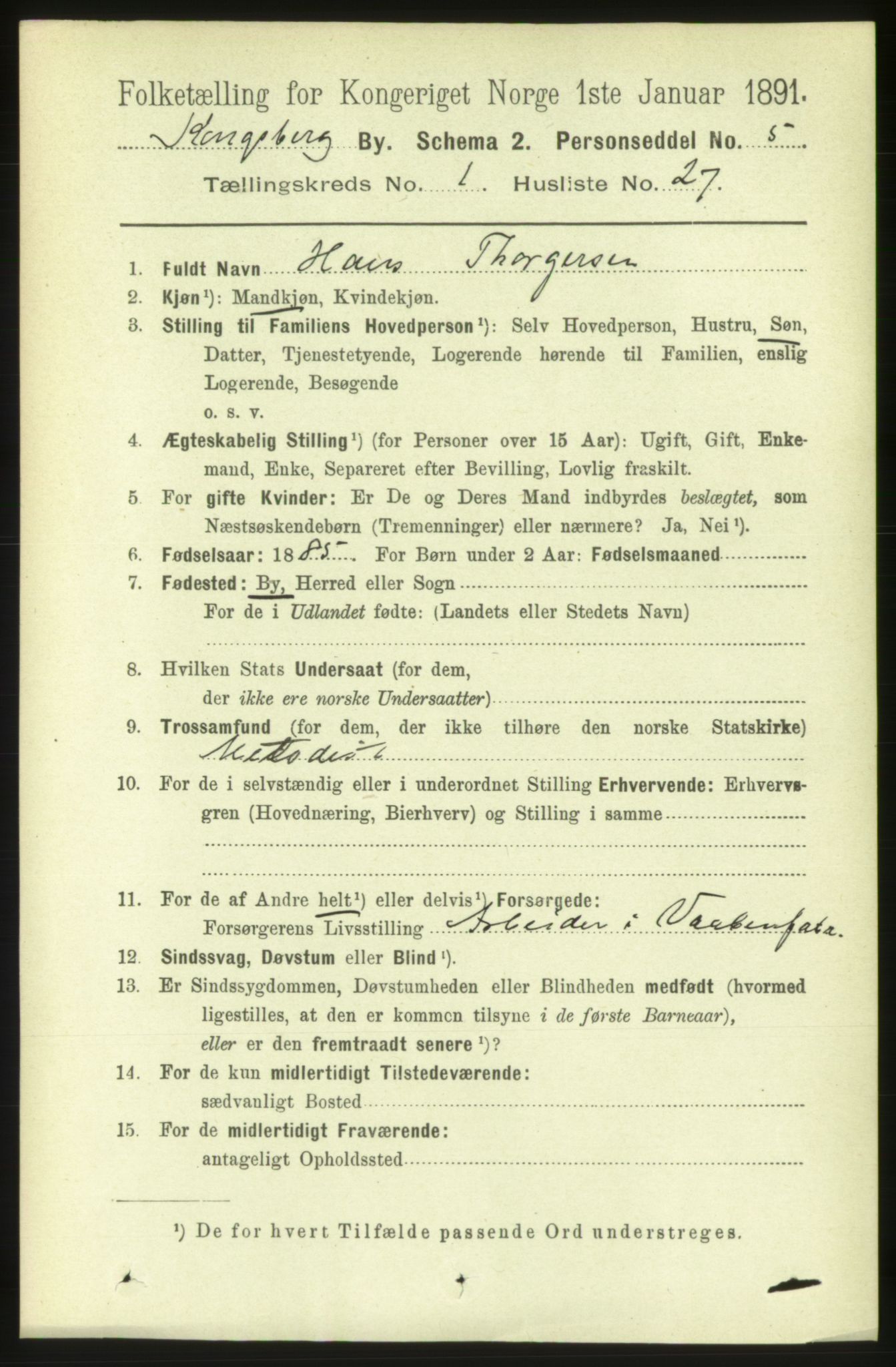 RA, 1891 census for 0604 Kongsberg, 1891, p. 1821