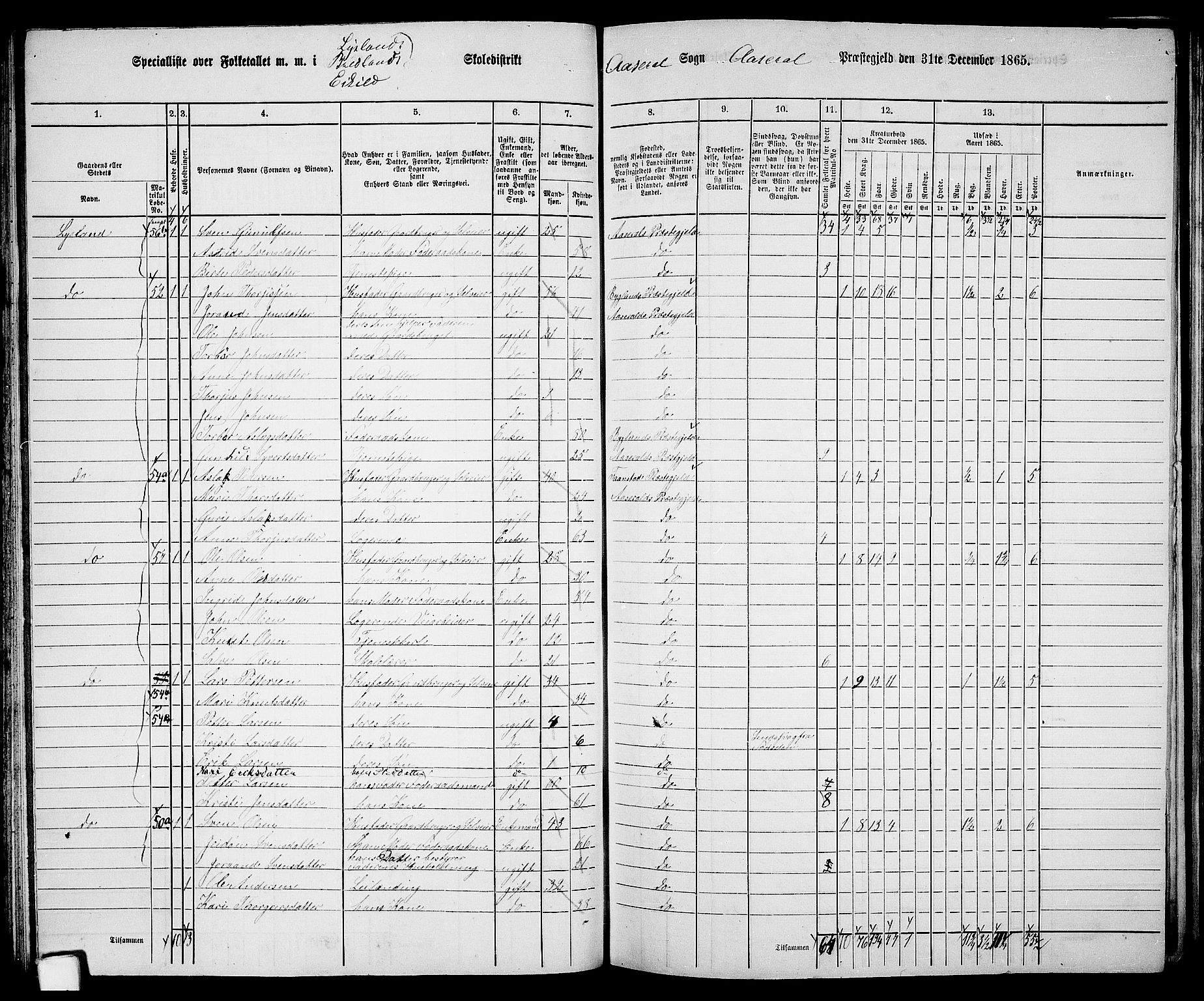 RA, 1865 census for Åseral, 1865, p. 59