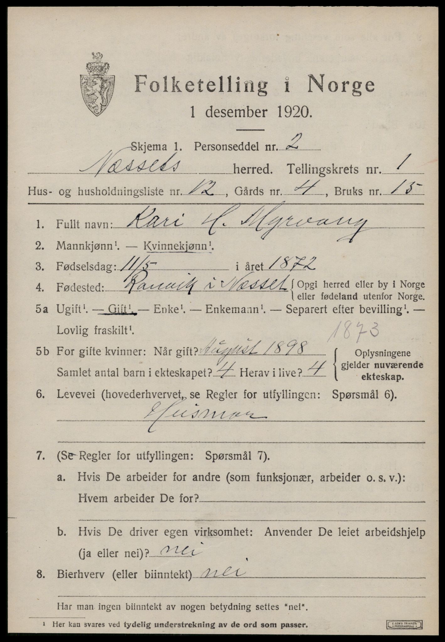 SAT, 1920 census for Nesset, 1920, p. 792