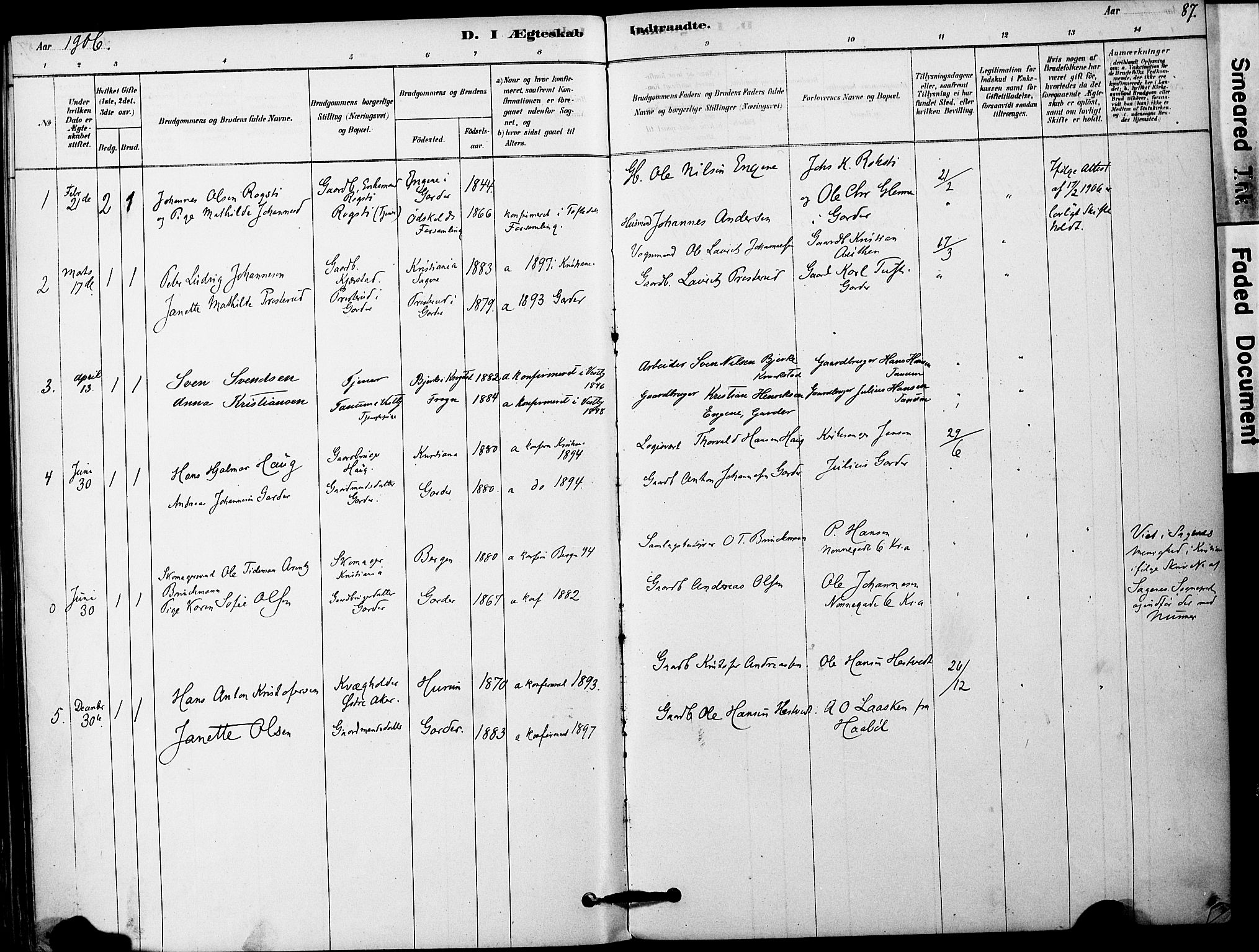 Vestby prestekontor Kirkebøker, SAO/A-10893/F/Fa/L0011: Parish register (official) no. I 11, 1878-1913, p. 87