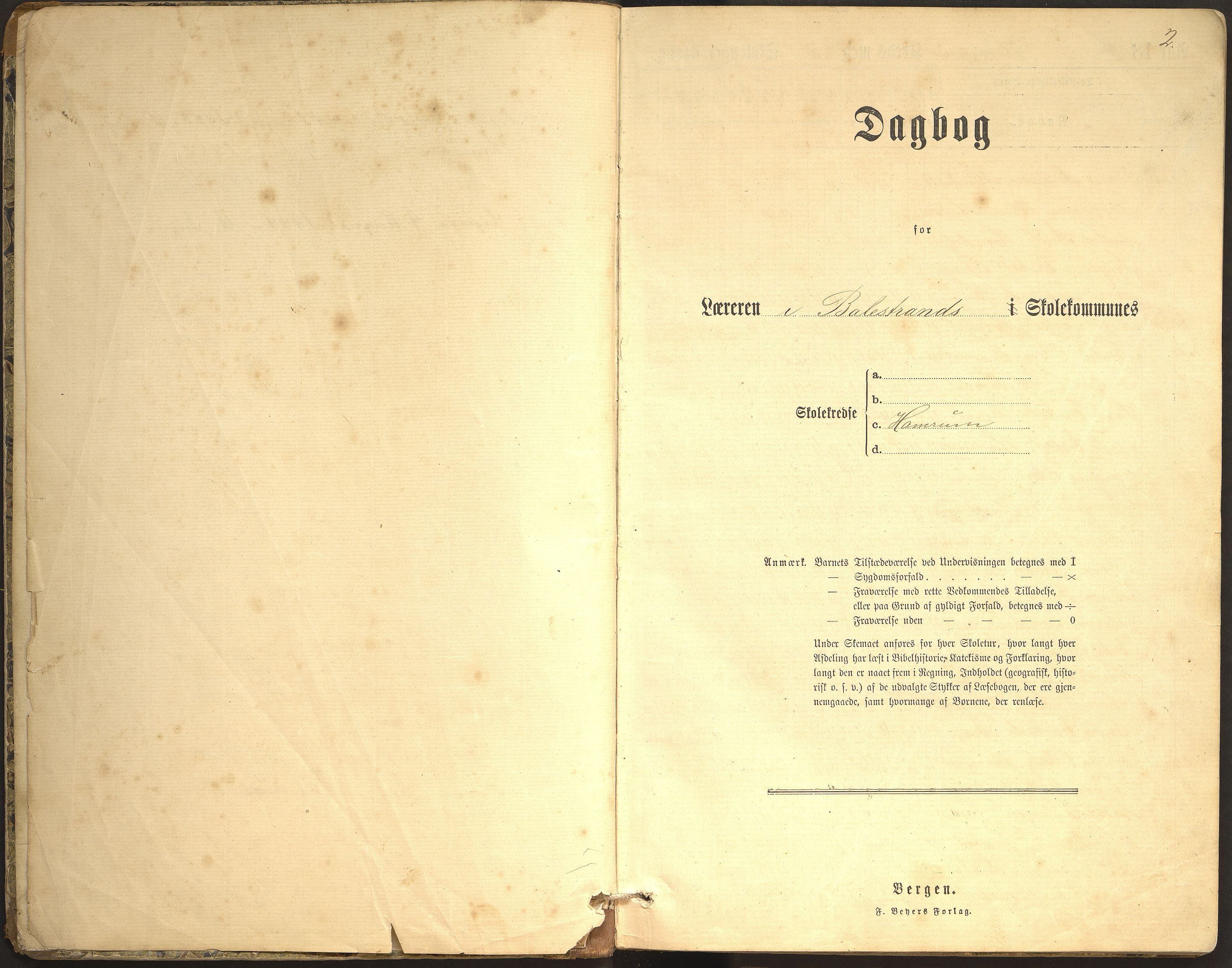 Balestrand kommune. Hamrum skule, VLFK/K-14180.520.12/543/L0001: dagbok for Hamrum skulekrins, 1884-1907