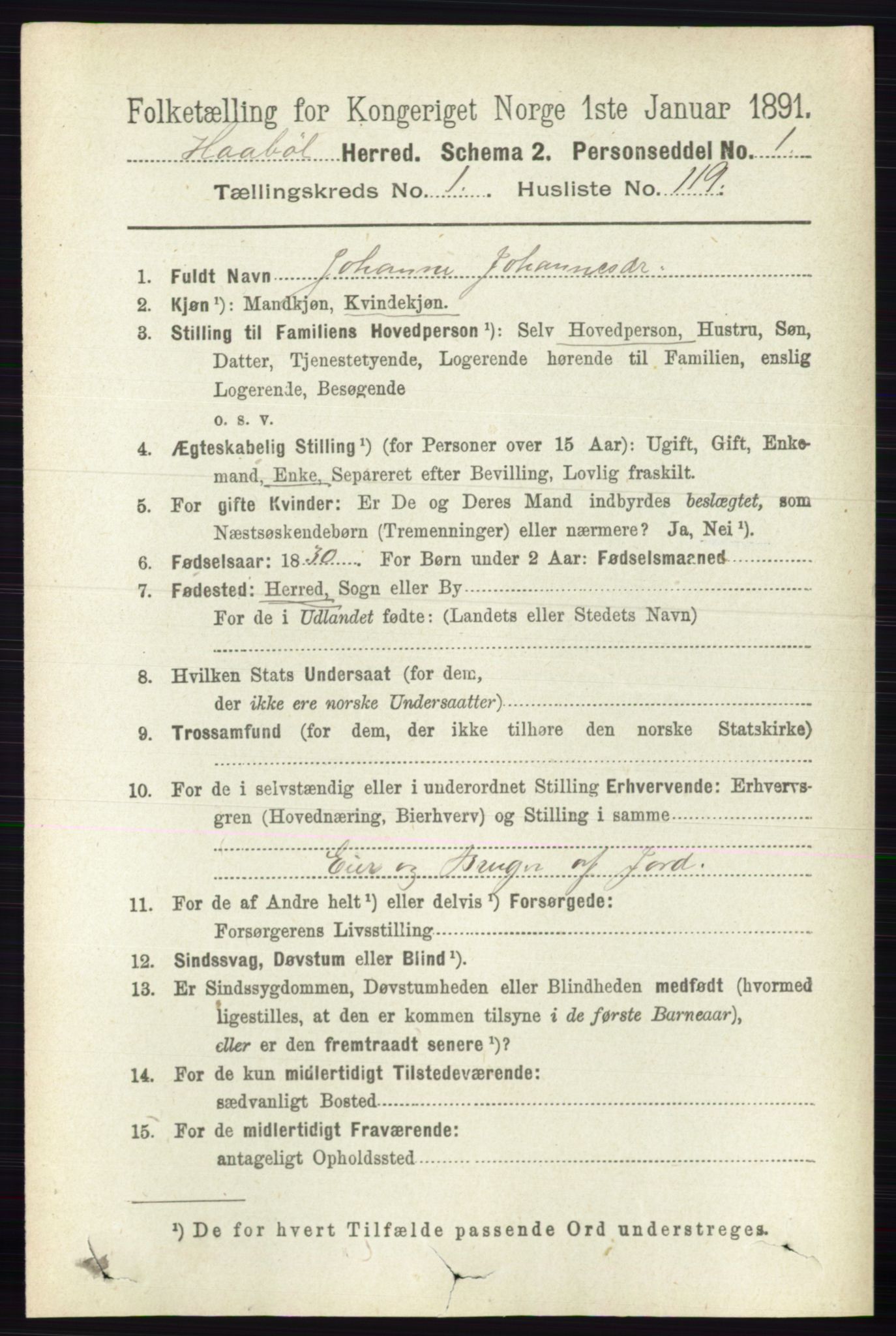 RA, 1891 census for 0138 Hobøl, 1891, p. 908