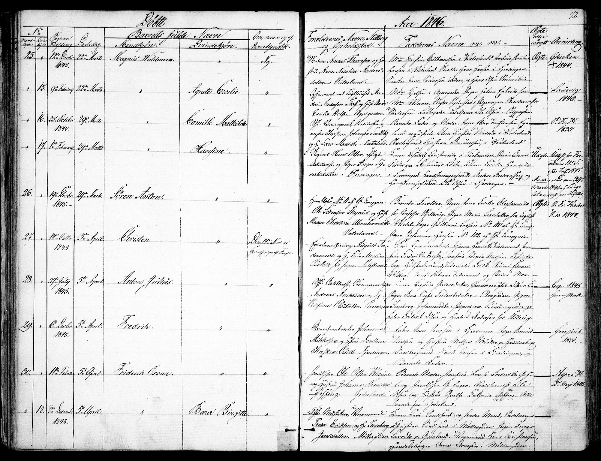 Garnisonsmenigheten Kirkebøker, AV/SAO-A-10846/F/Fa/L0008: Parish register (official) no. 8, 1842-1859, p. 72