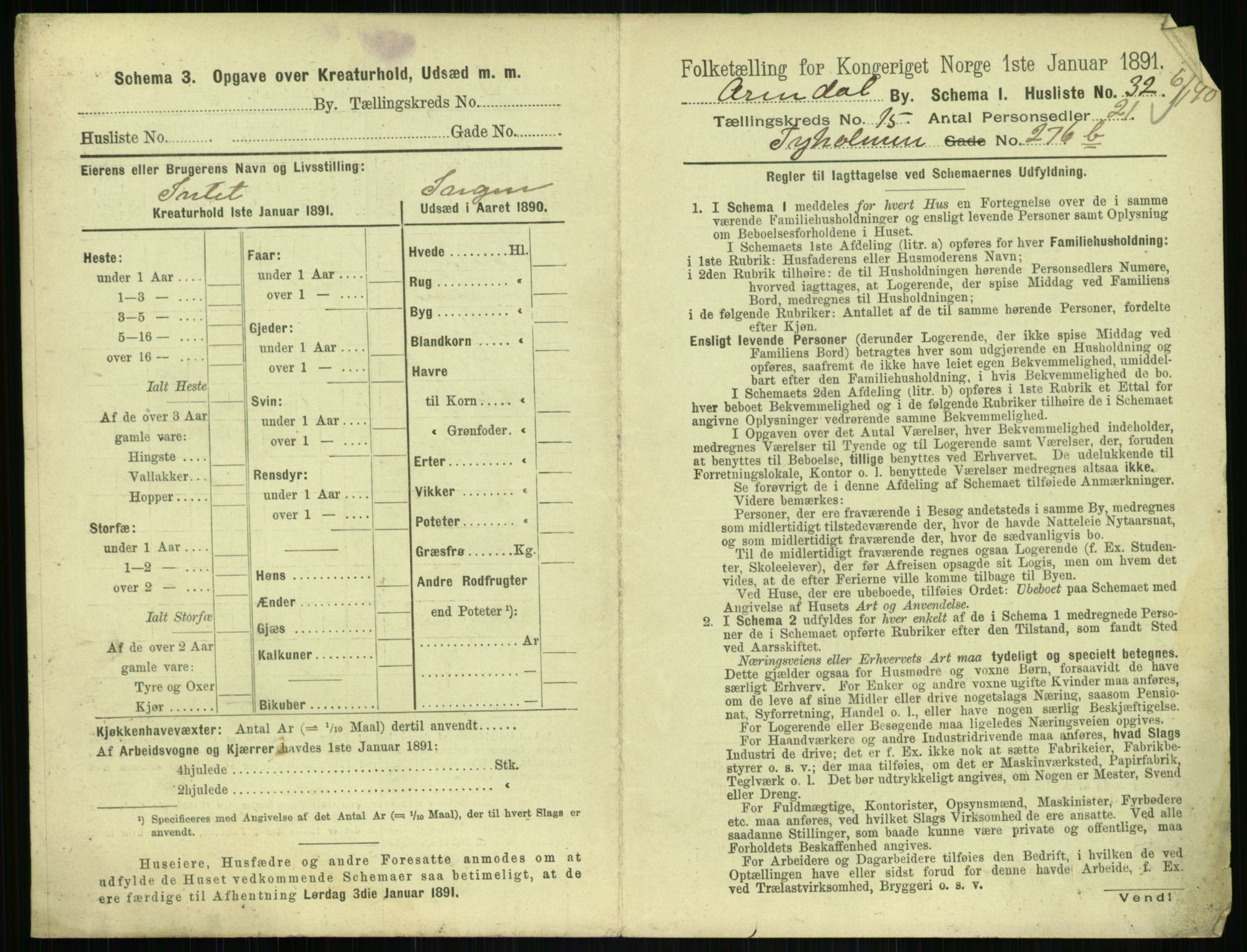 RA, 1891 census for 0903 Arendal, 1891, p. 856