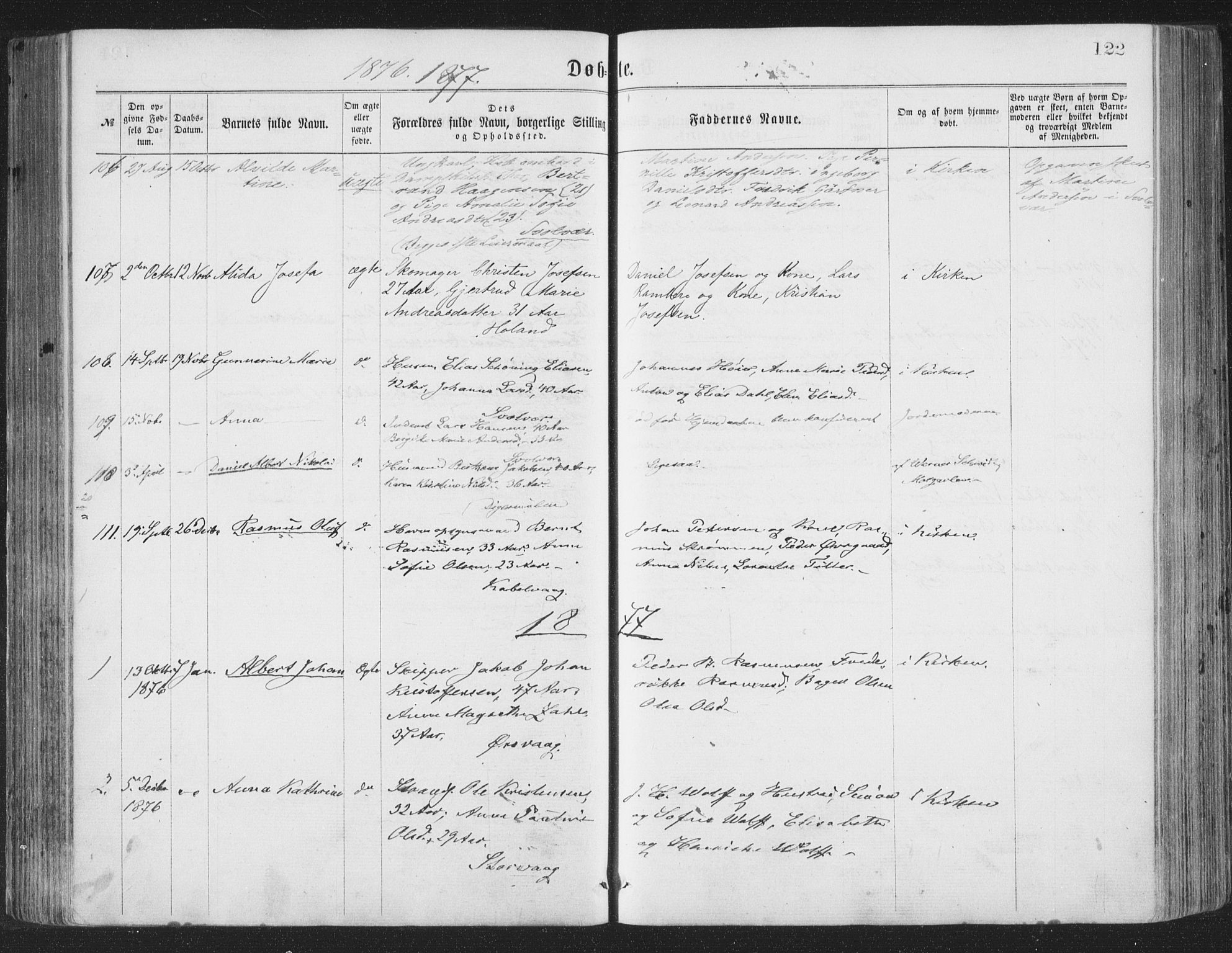 Ministerialprotokoller, klokkerbøker og fødselsregistre - Nordland, AV/SAT-A-1459/874/L1057: Parish register (official) no. 874A01, 1866-1877, p. 122