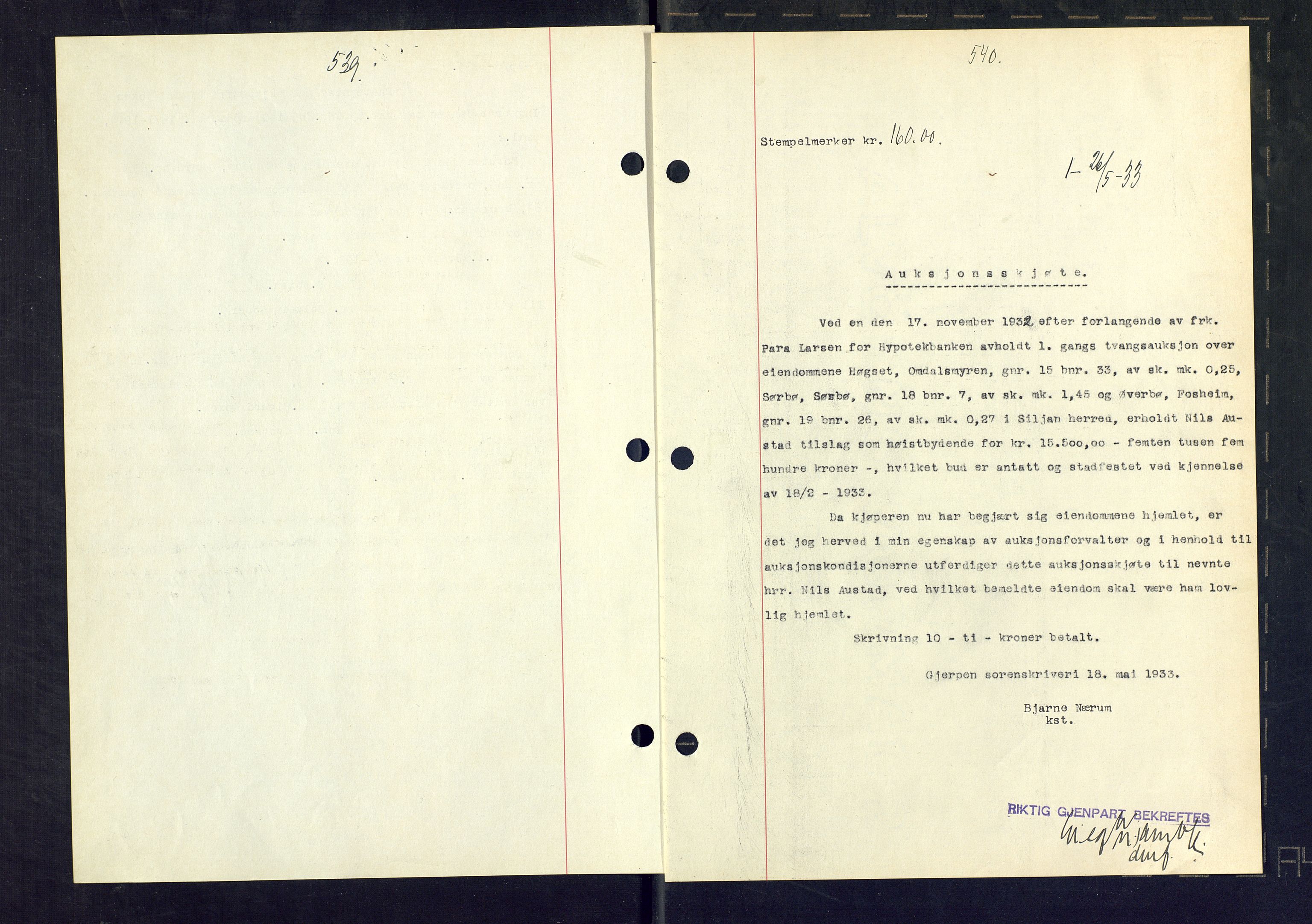 Gjerpen sorenskriveri, SAKO/A-216/G/Ga/Gaa/L0059: Mortgage book no. I 59-60 og 62, 1932-1934, Deed date: 26.05.1933