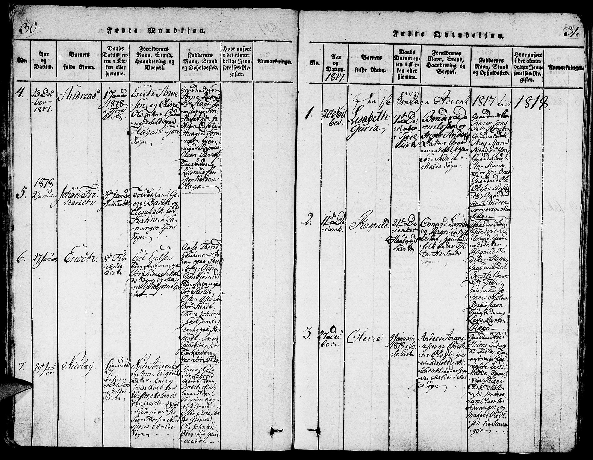 Håland sokneprestkontor, AV/SAST-A-101802/001/30BA/L0004: Parish register (official) no. A 4, 1815-1829, p. 30-31