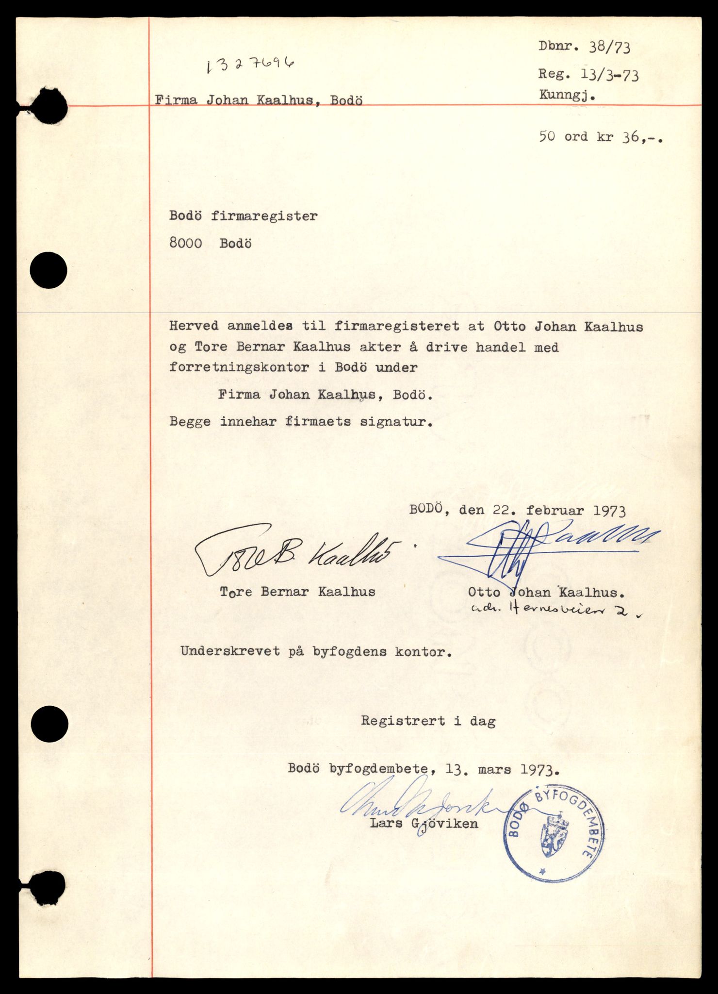 Bodø sorenskriveri, SAT/A-0022/3/J/Jc/Jca/L0002: Enkeltmannsforetak, K-Å, 1944-1990, p. 1