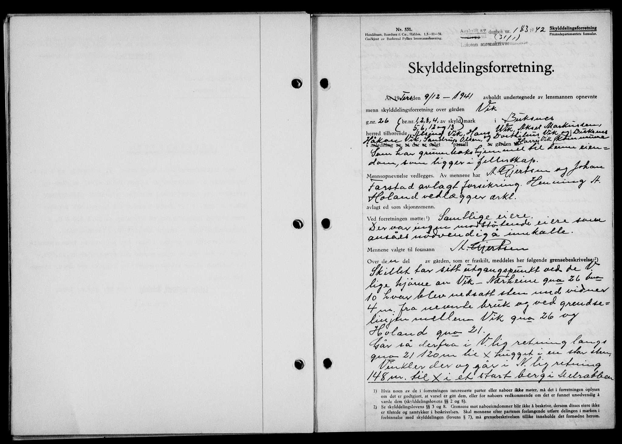 Lofoten sorenskriveri, SAT/A-0017/1/2/2C/L0009a: Mortgage book no. 9a, 1941-1942, Diary no: : 183/1942