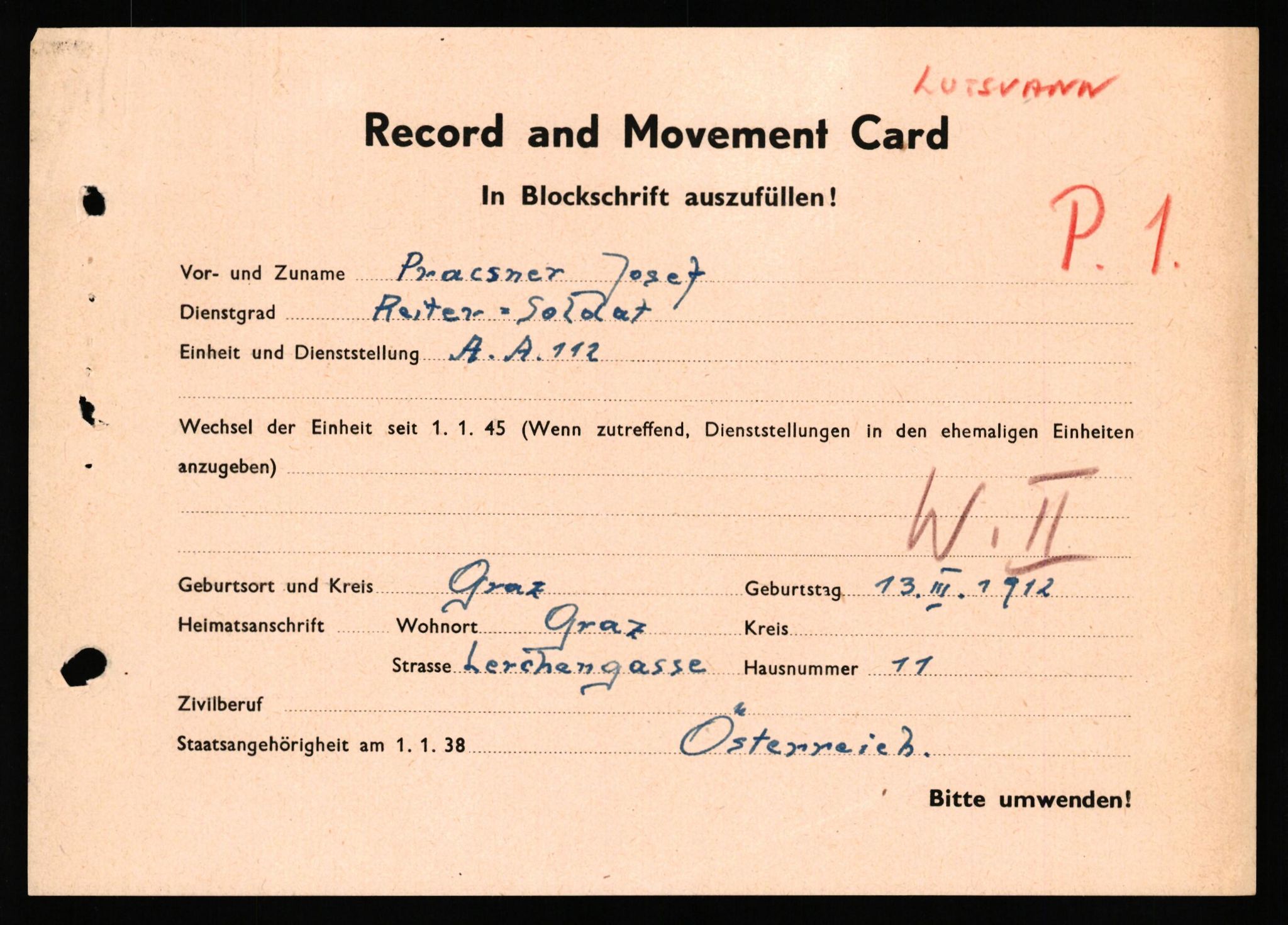 Forsvaret, Forsvarets overkommando II, AV/RA-RAFA-3915/D/Db/L0040: CI Questionaires. Tyske okkupasjonsstyrker i Norge. Østerrikere., 1945-1946, p. 67