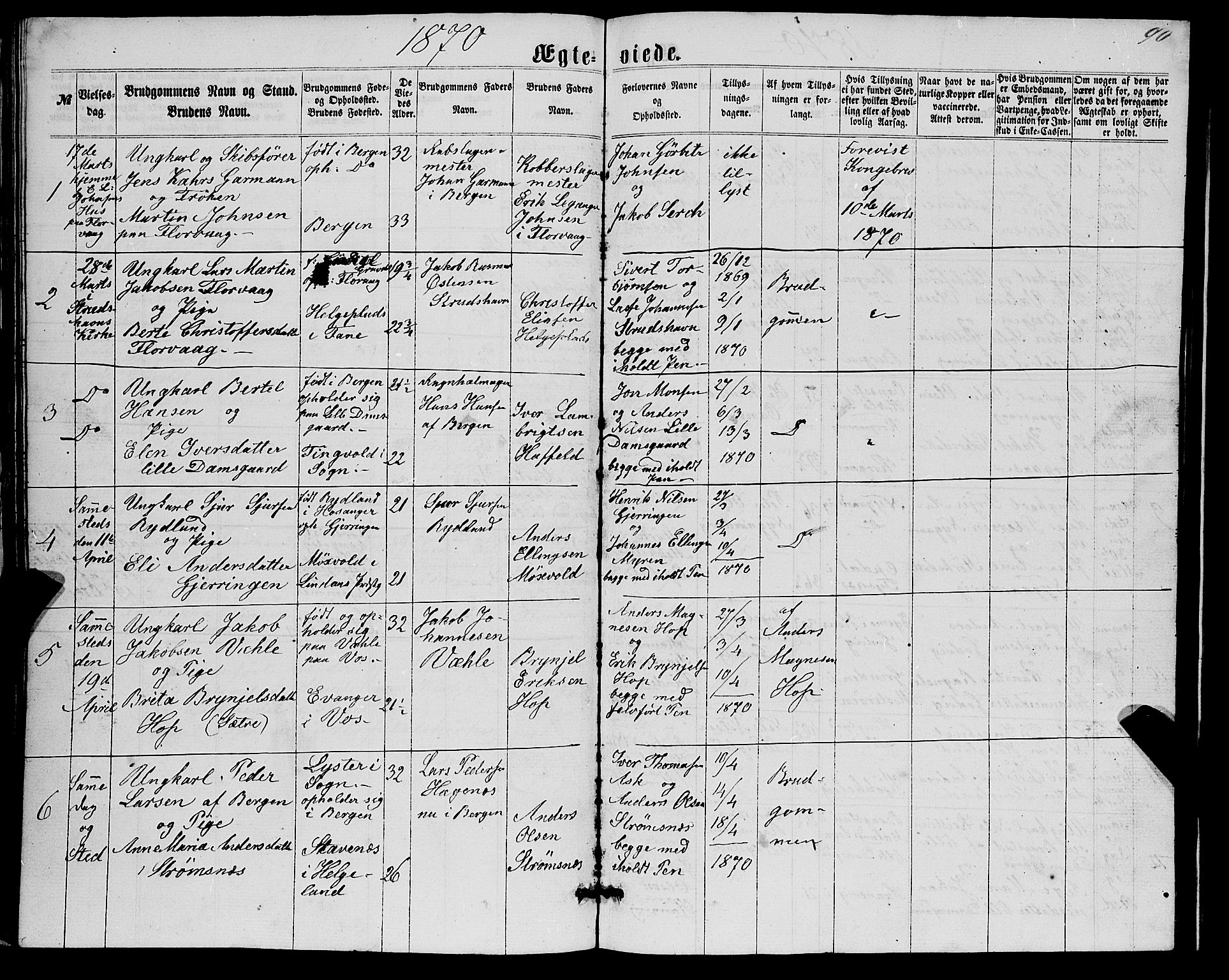 Askøy Sokneprestembete, AV/SAB-A-74101/H/Ha/Hab/Haba/L0006: Parish register (copy) no. A 6, 1861-1881, p. 90