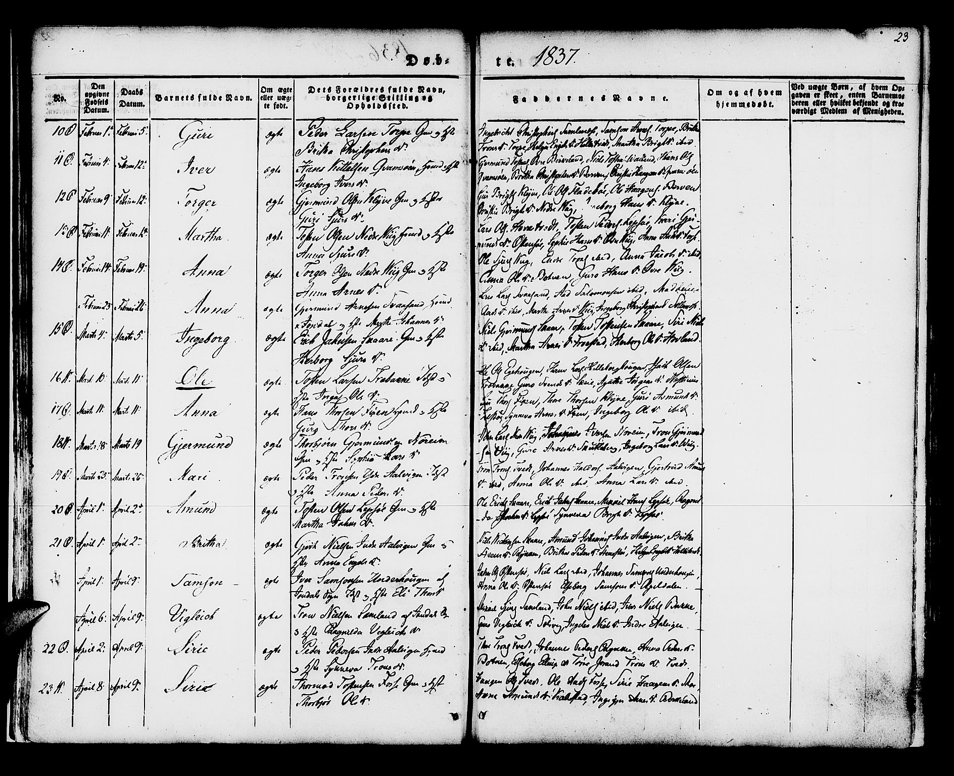 Kvam sokneprestembete, SAB/A-76201/H/Haa: Parish register (official) no. A 7, 1832-1843, p. 23