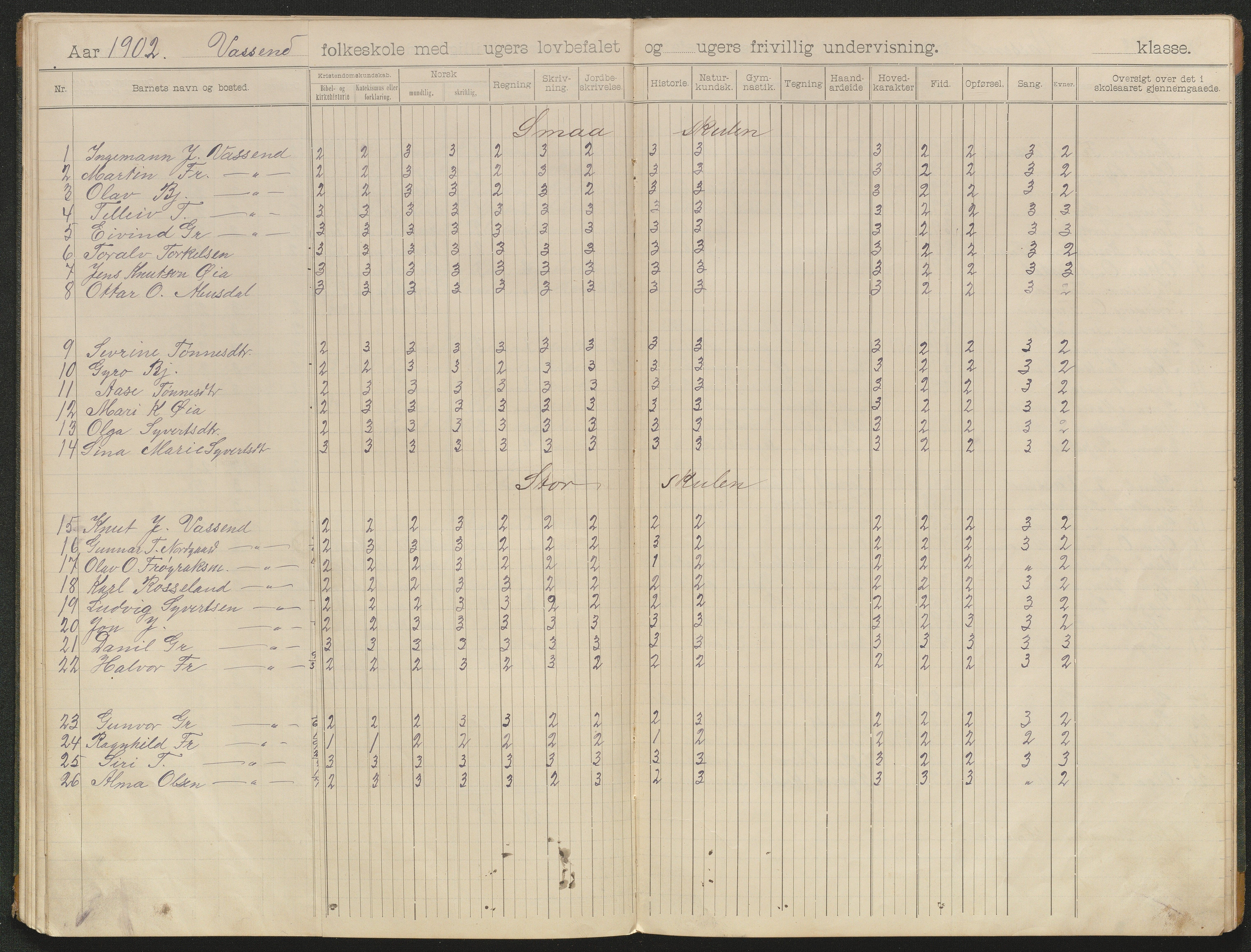 Bygland kommune, Skulekrinsar i Årdal, AAKS/KA0938-550c/F4/L0002: Skuleprotokoll Bø og Vassenden, 1900-1905