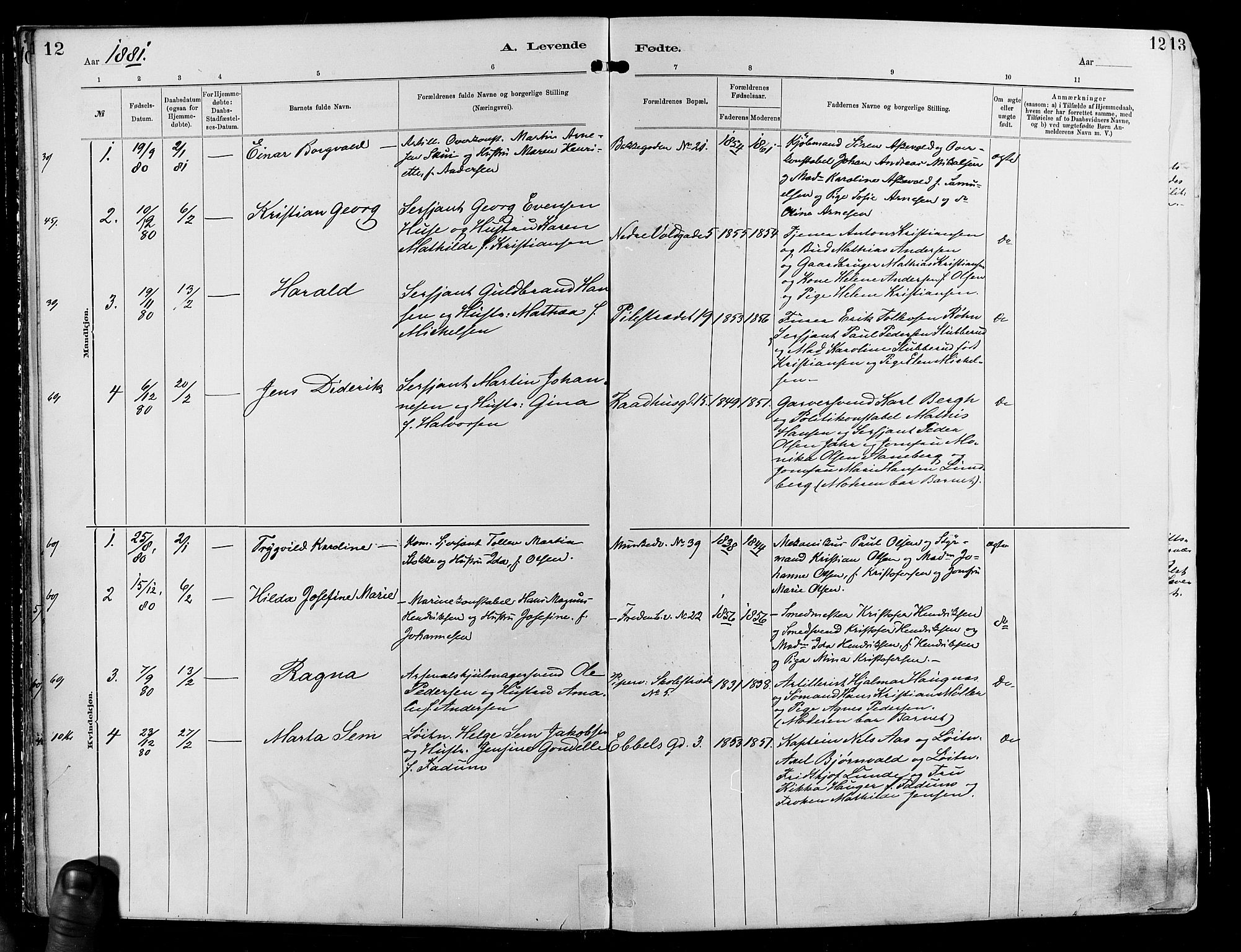 Garnisonsmenigheten Kirkebøker, AV/SAO-A-10846/F/Fa/L0012: Parish register (official) no. 12, 1880-1893, p. 12