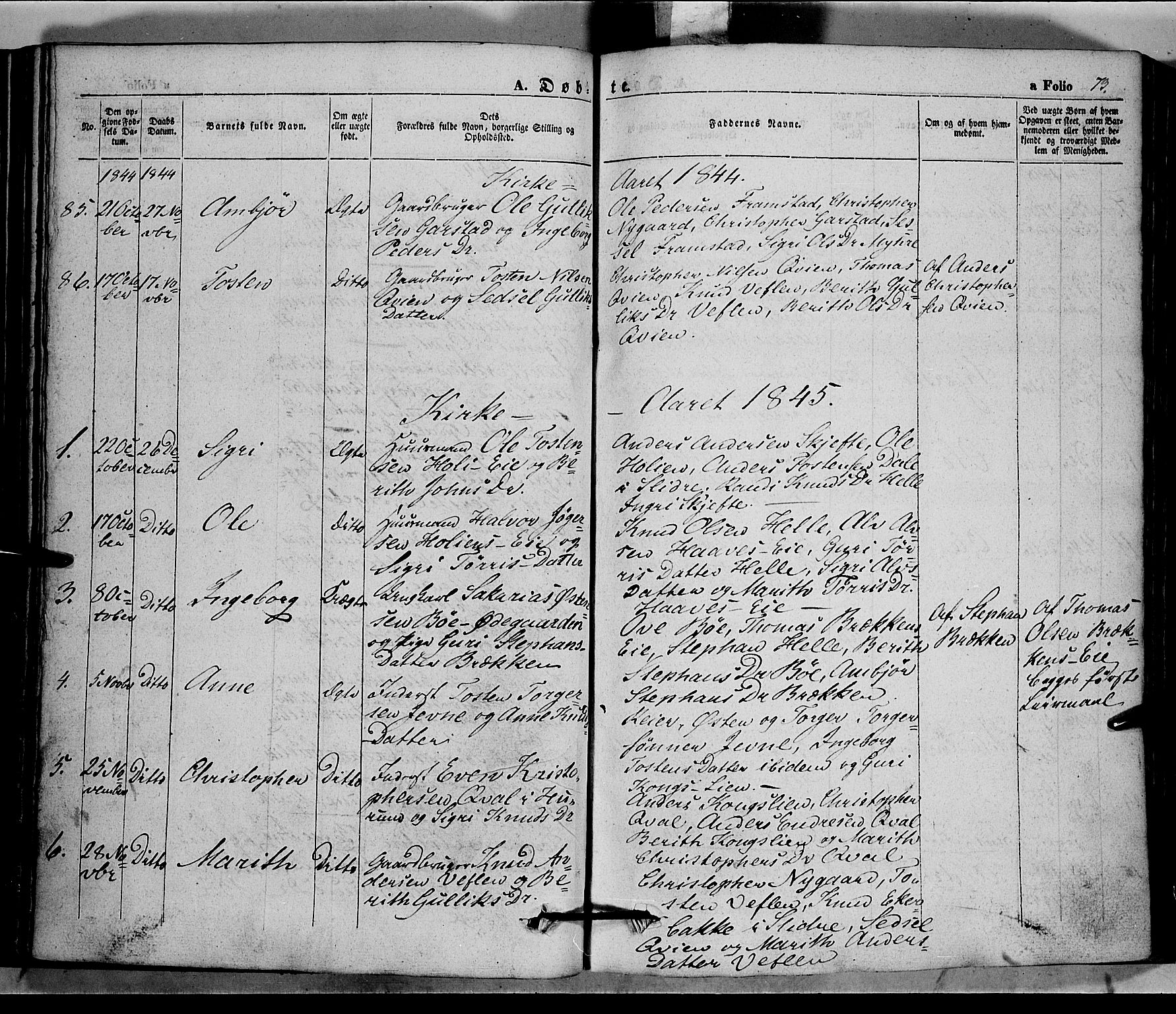 Vang prestekontor, Valdres, SAH/PREST-140/H/Ha/L0005: Parish register (official) no. 5, 1831-1845, p. 73