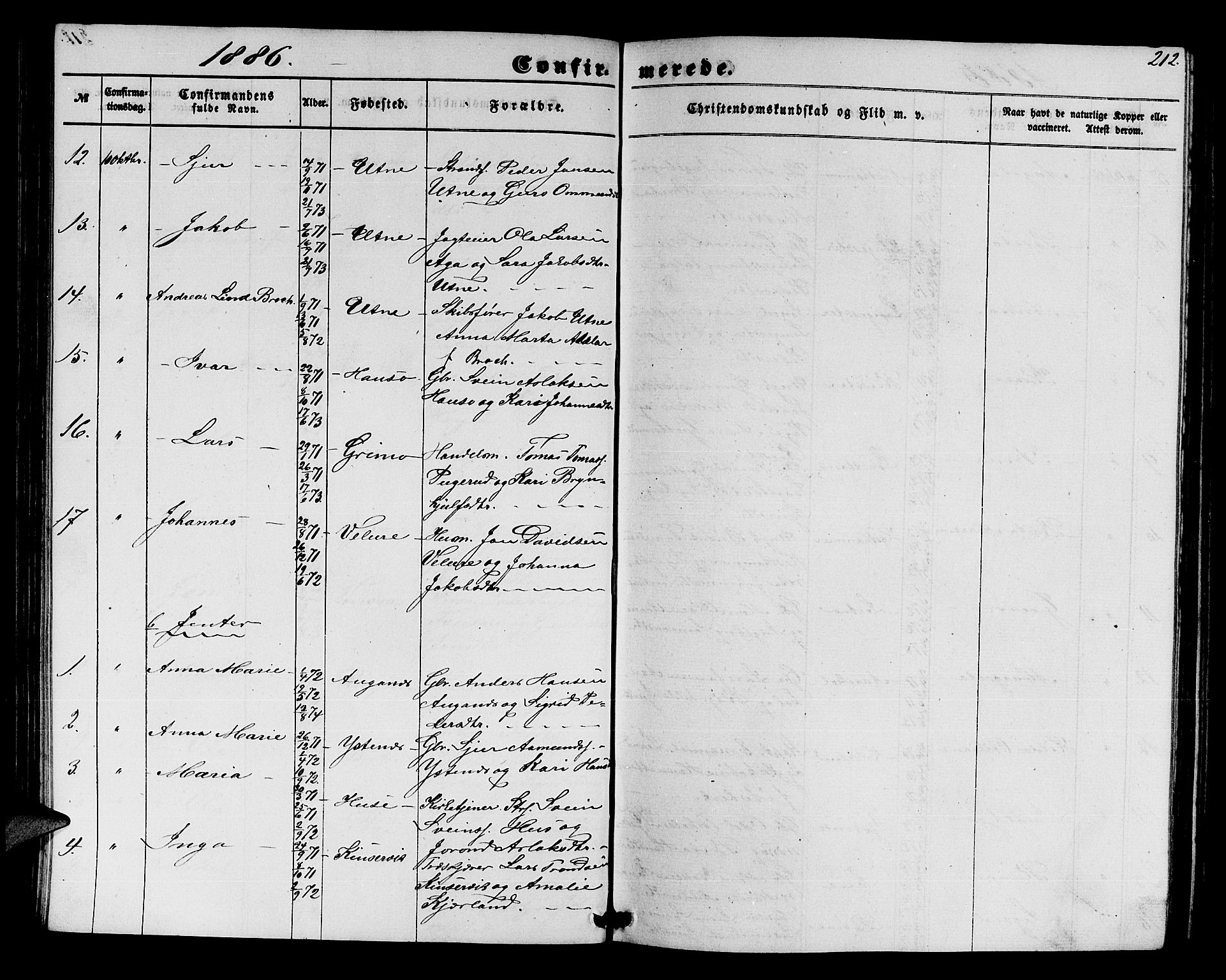 Ullensvang sokneprestembete, SAB/A-78701/H/Hab: Parish register (copy) no. E 6, 1857-1886, p. 212