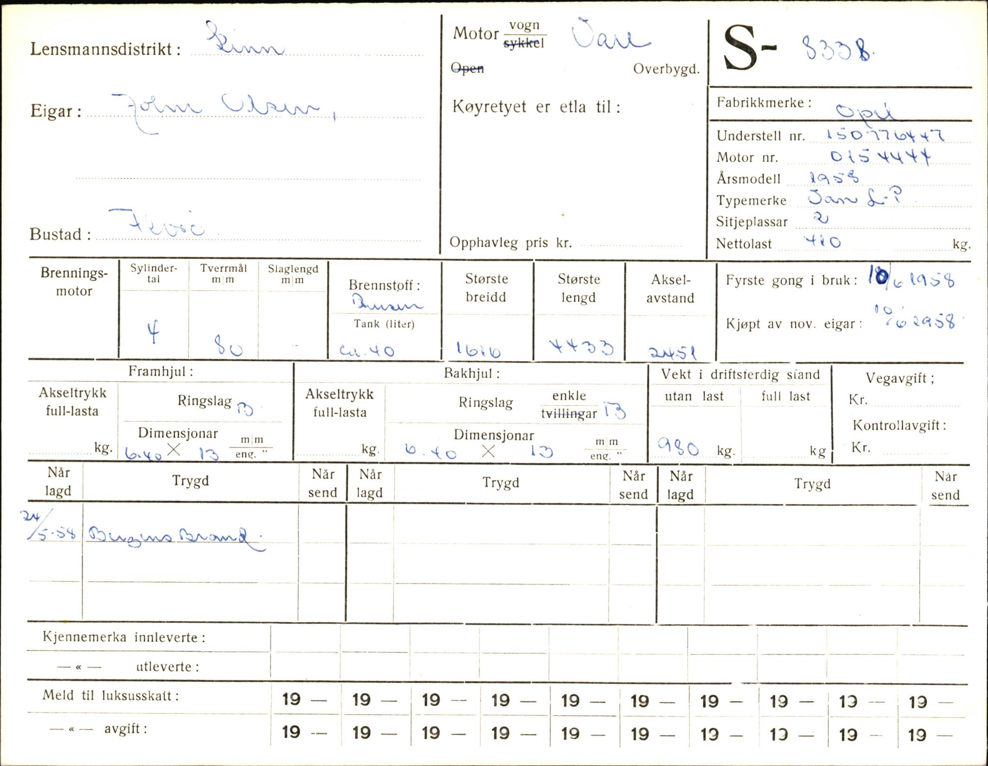 Statens vegvesen, Sogn og Fjordane vegkontor, AV/SAB-A-5301/4/F/L0006: Registerkort utmeldte Fjordane S8300-9500, 1930-1961, p. 56