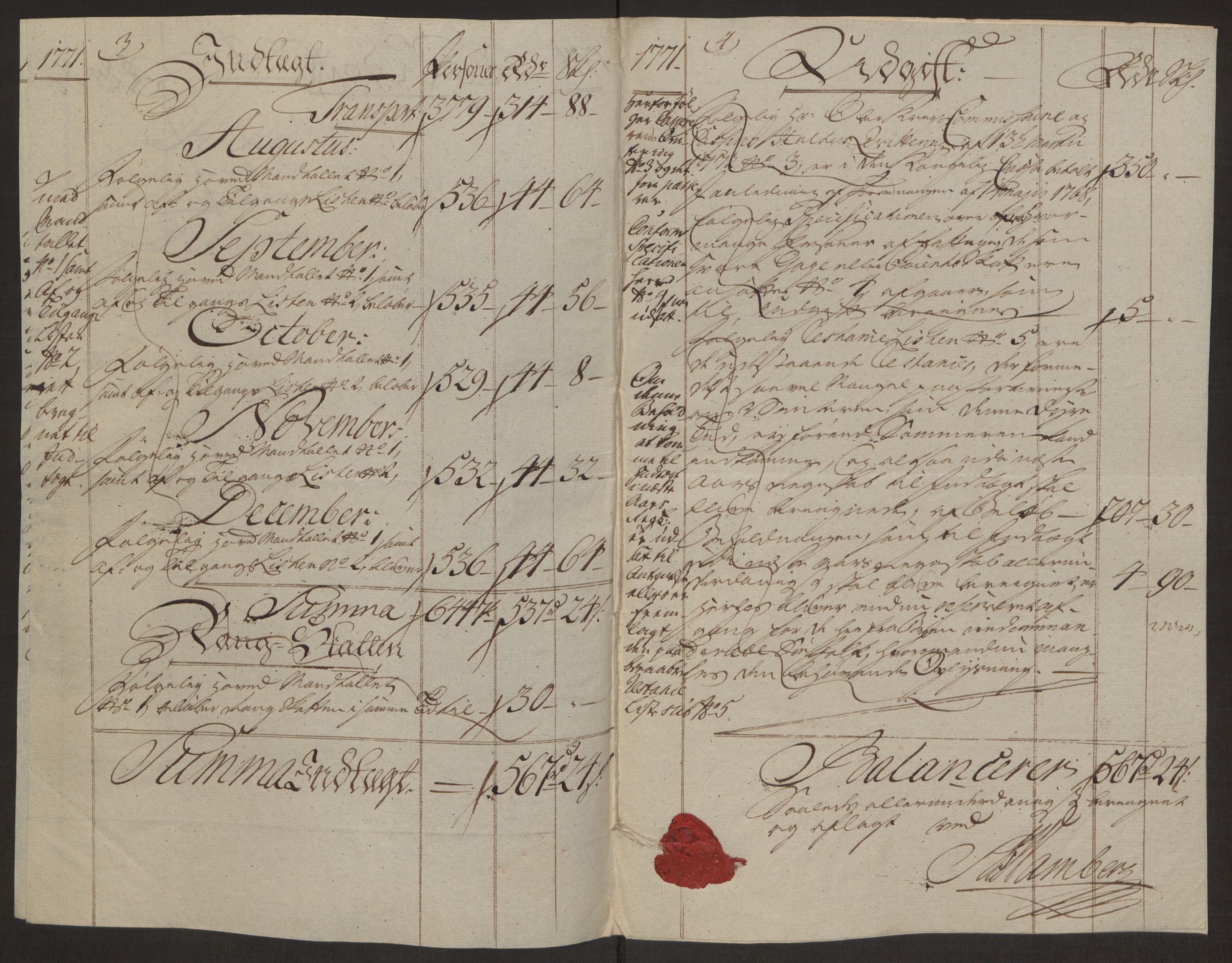 Rentekammeret inntil 1814, Reviderte regnskaper, Byregnskaper, AV/RA-EA-4066/R/Rk/L0218/0003: [K2] Kontribusjonsregnskap / Ekstra- og rangskatt, 1768-1772, p. 61