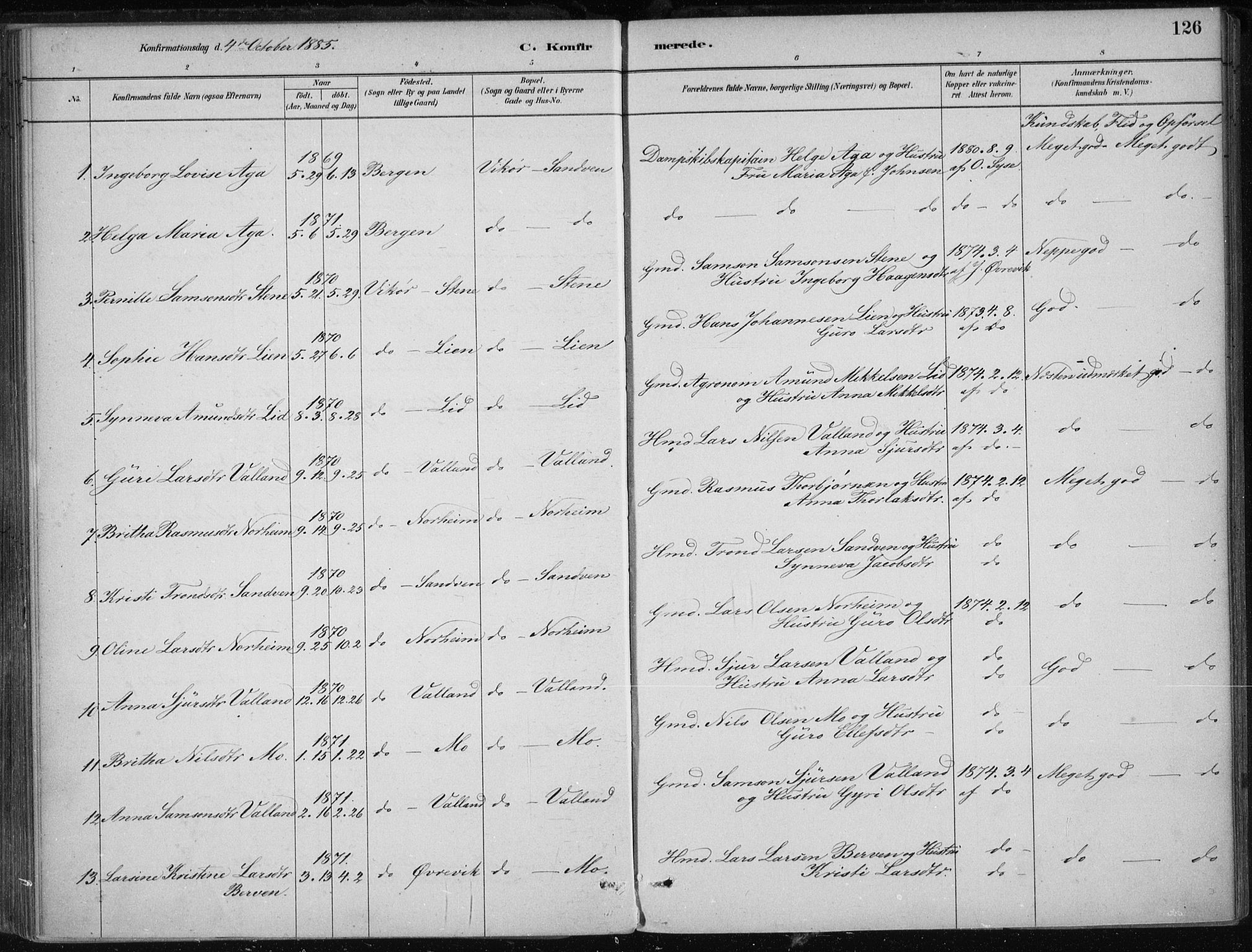 Kvam sokneprestembete, SAB/A-76201/H/Haa: Parish register (official) no. B  1, 1880-1908, p. 126