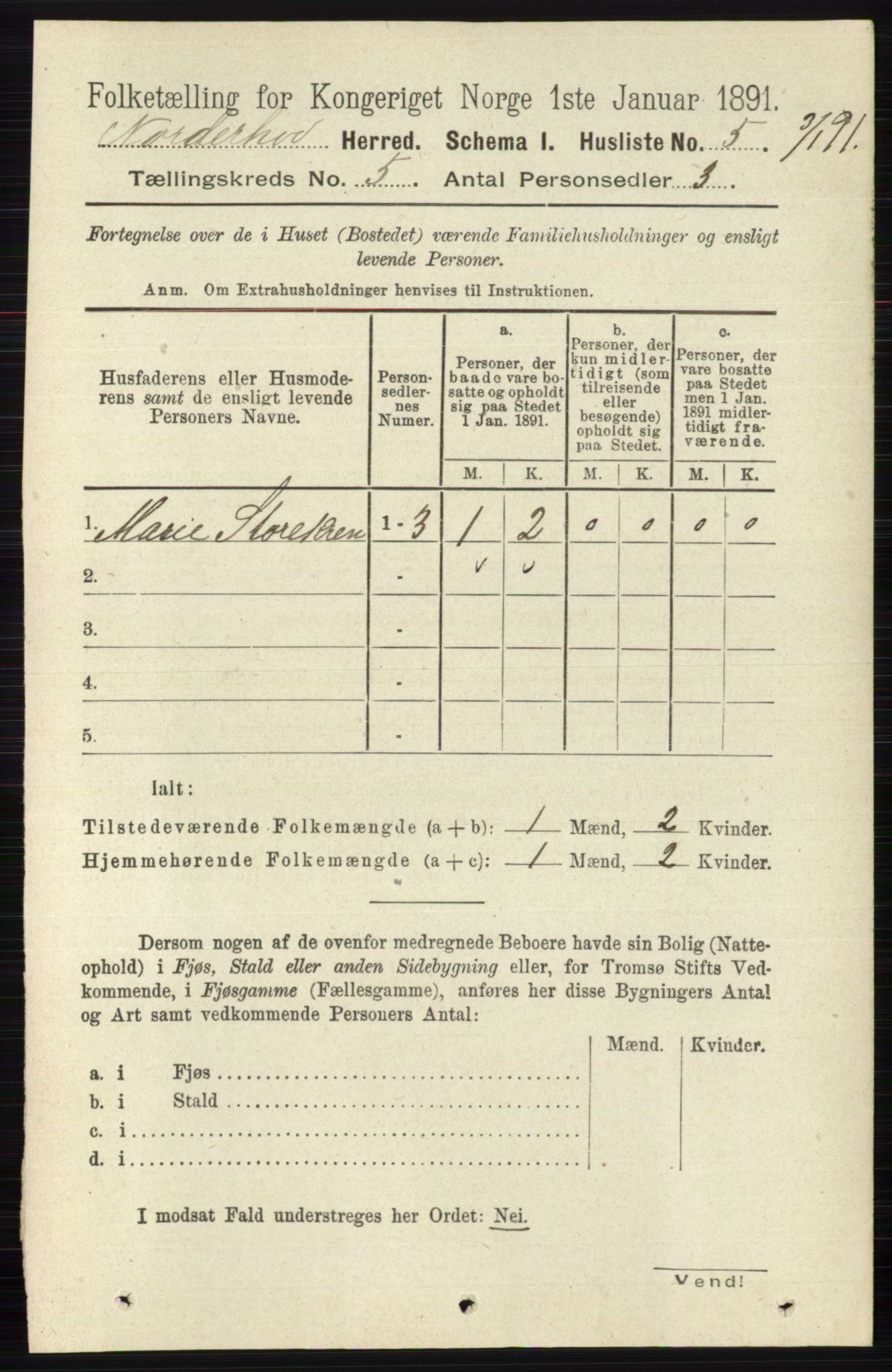 RA, 1891 census for 0613 Norderhov, 1891, p. 3445