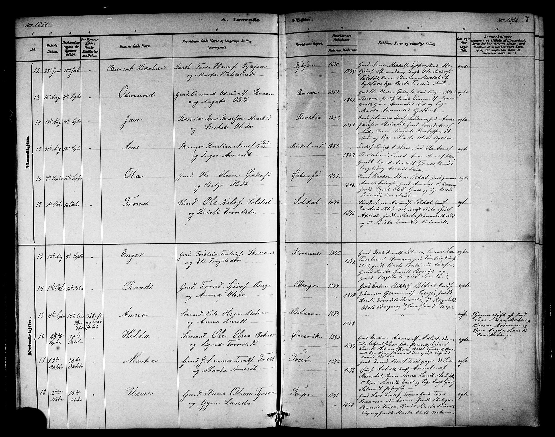 Kvam sokneprestembete, SAB/A-76201/H/Hab: Parish register (copy) no. C 3, 1881-1905, p. 7