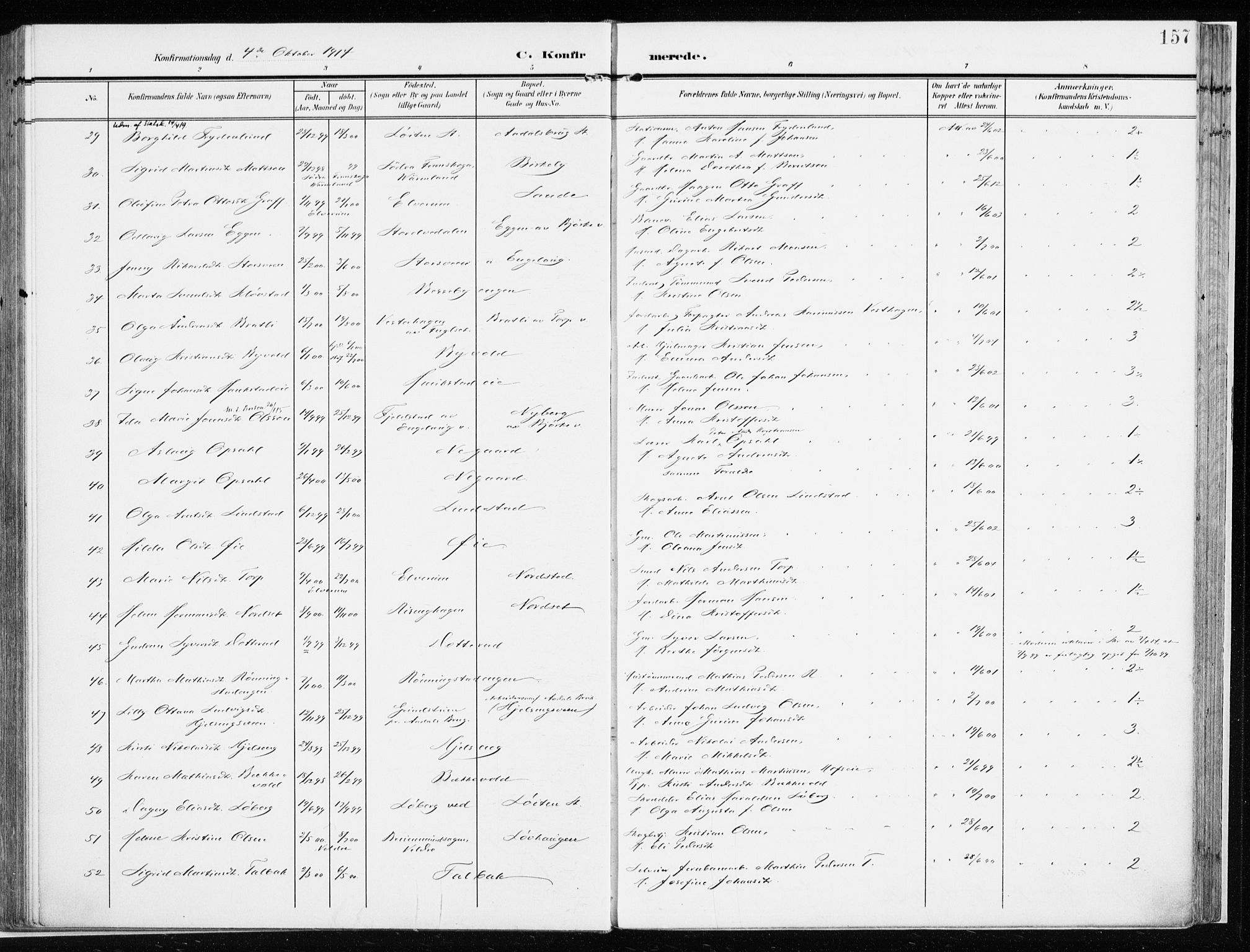 Løten prestekontor, SAH/PREST-022/K/Ka/L0011: Parish register (official) no. 11, 1908-1917, p. 157