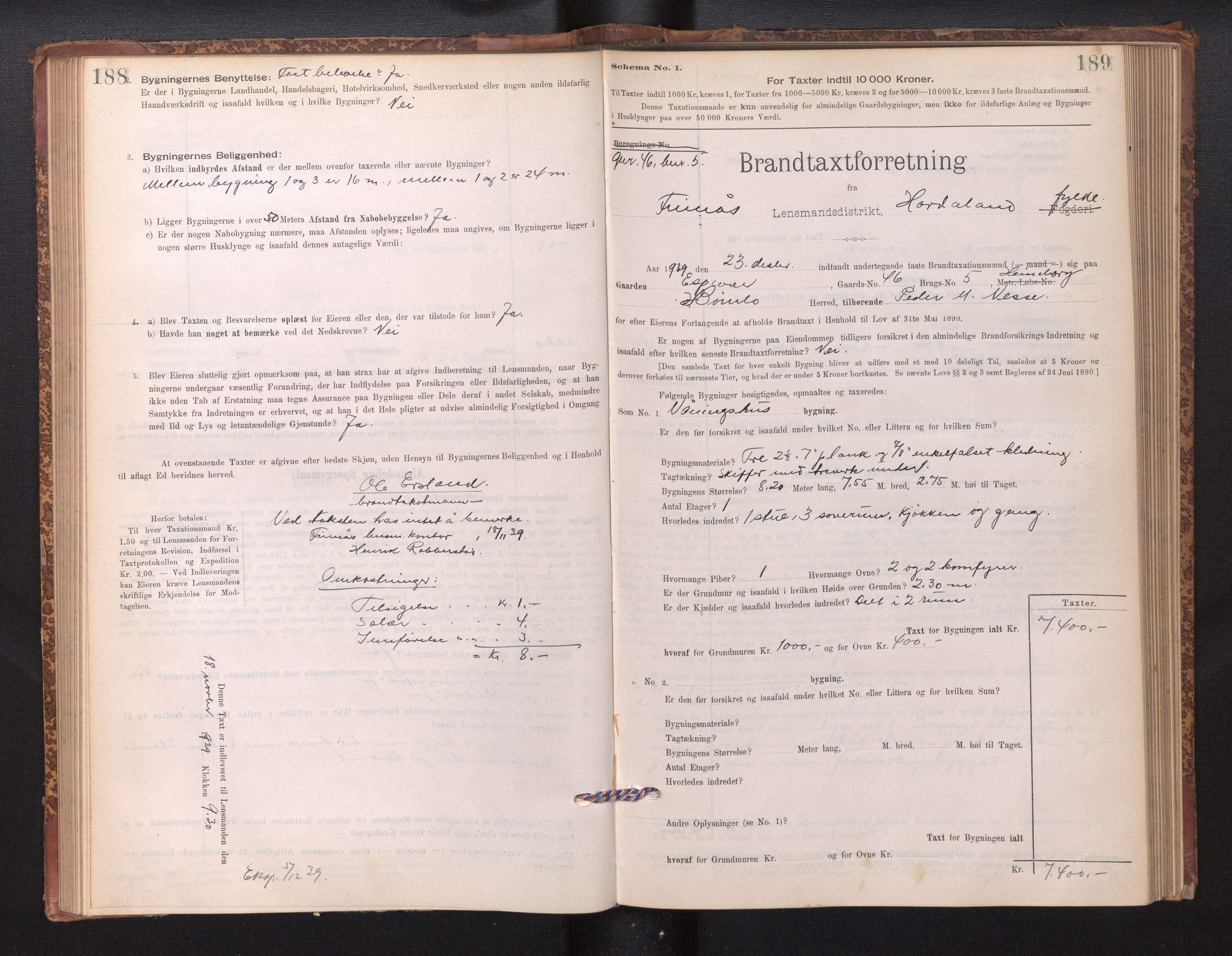 Lensmannen i Finnås, AV/SAB-A-31901/0012/L0002: Branntakstprotokoll, skjematakst, 1894-1954, p. 188-189