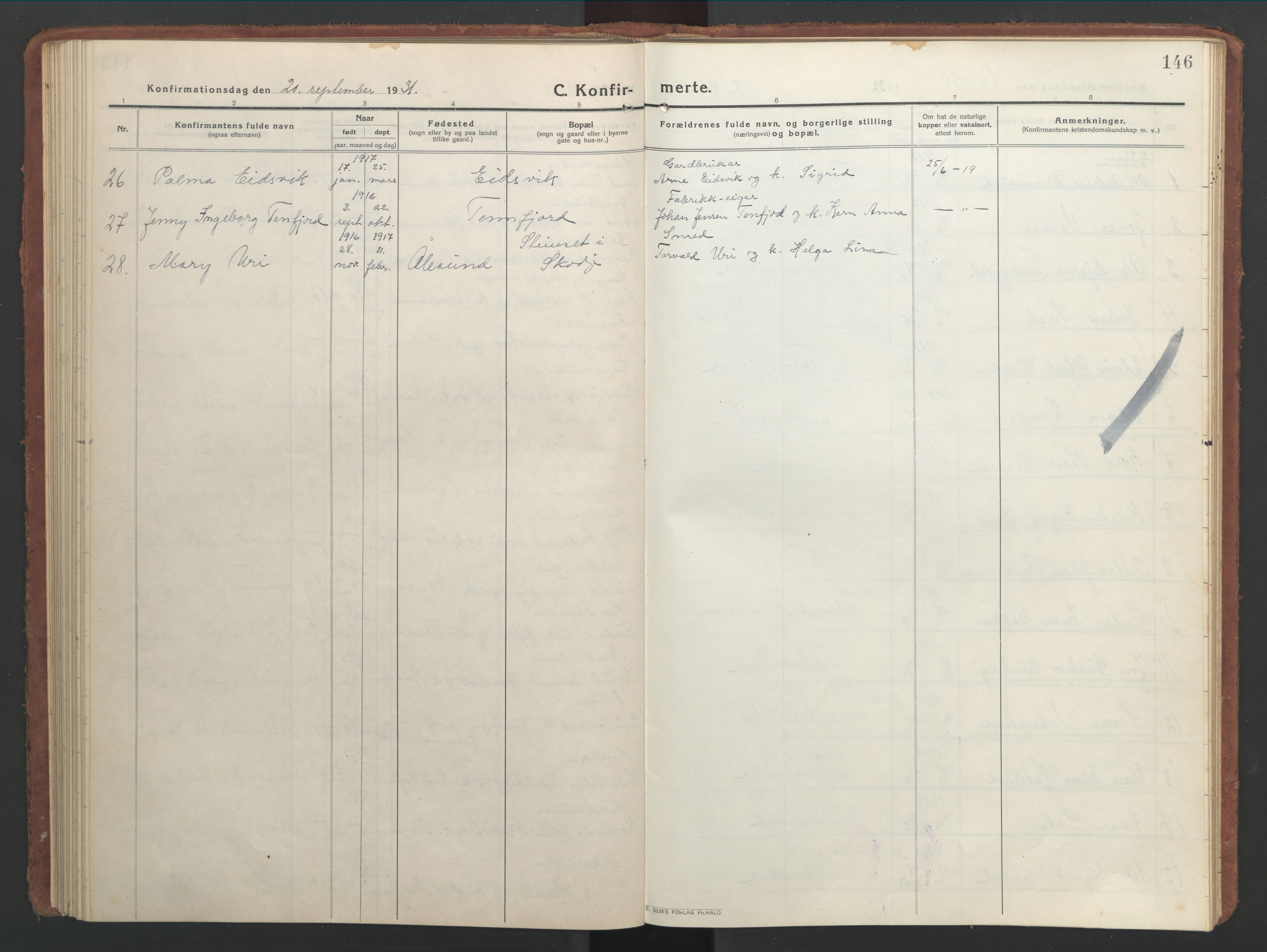 Ministerialprotokoller, klokkerbøker og fødselsregistre - Møre og Romsdal, SAT/A-1454/525/L0378: Parish register (copy) no. 525C04, 1915-1947, p. 146