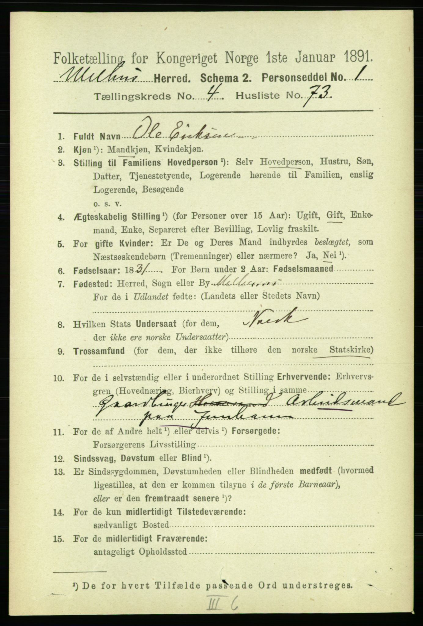 RA, 1891 census for 1653 Melhus, 1891, p. 2346