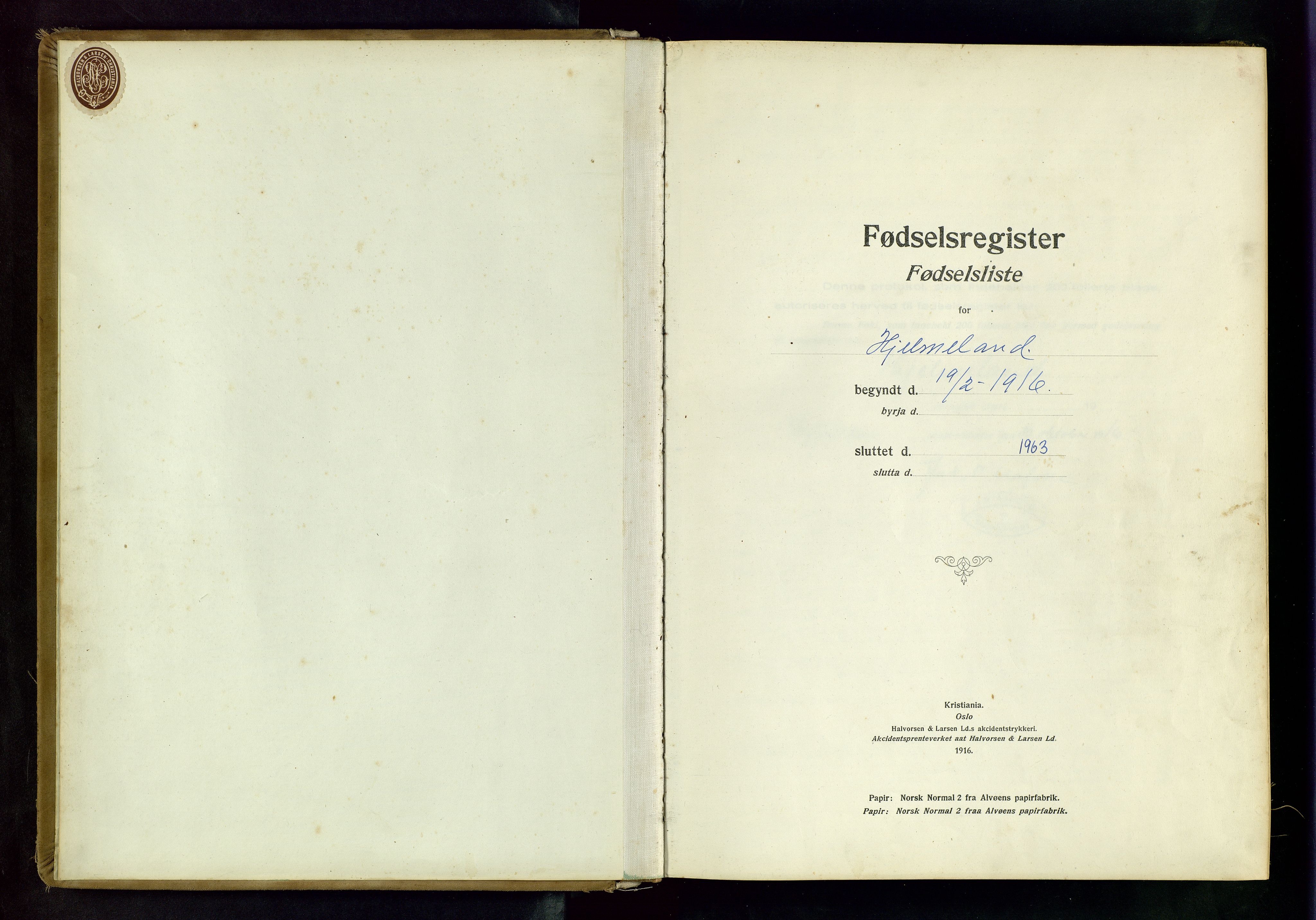 Hjelmeland sokneprestkontor, AV/SAST-A-101843/02/B/L0001: Birth register no. 1, 1916-1963