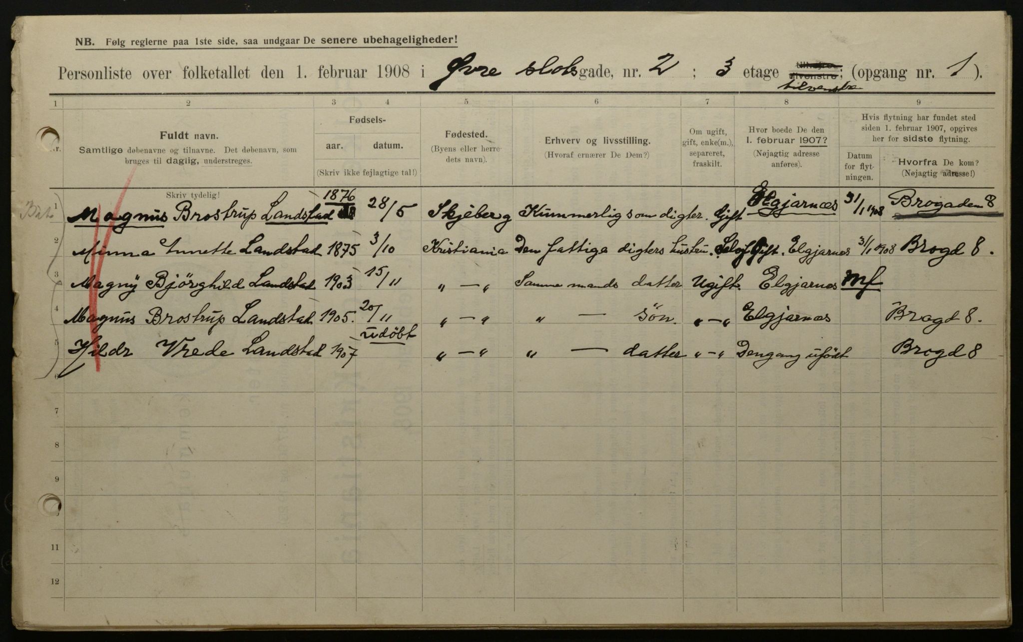 OBA, Municipal Census 1908 for Kristiania, 1908, p. 116598