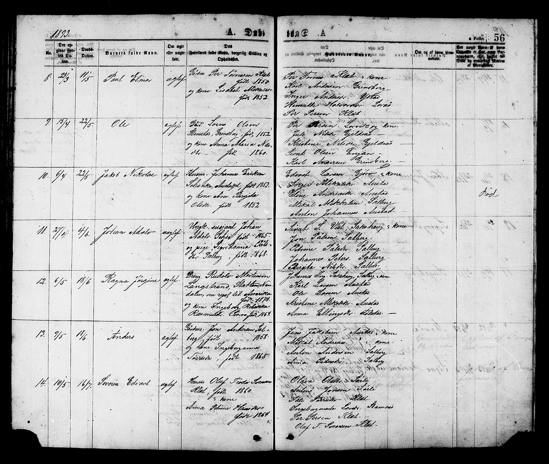 Ministerialprotokoller, klokkerbøker og fødselsregistre - Nord-Trøndelag, SAT/A-1458/731/L0311: Parish register (copy) no. 731C02, 1875-1911, p. 56