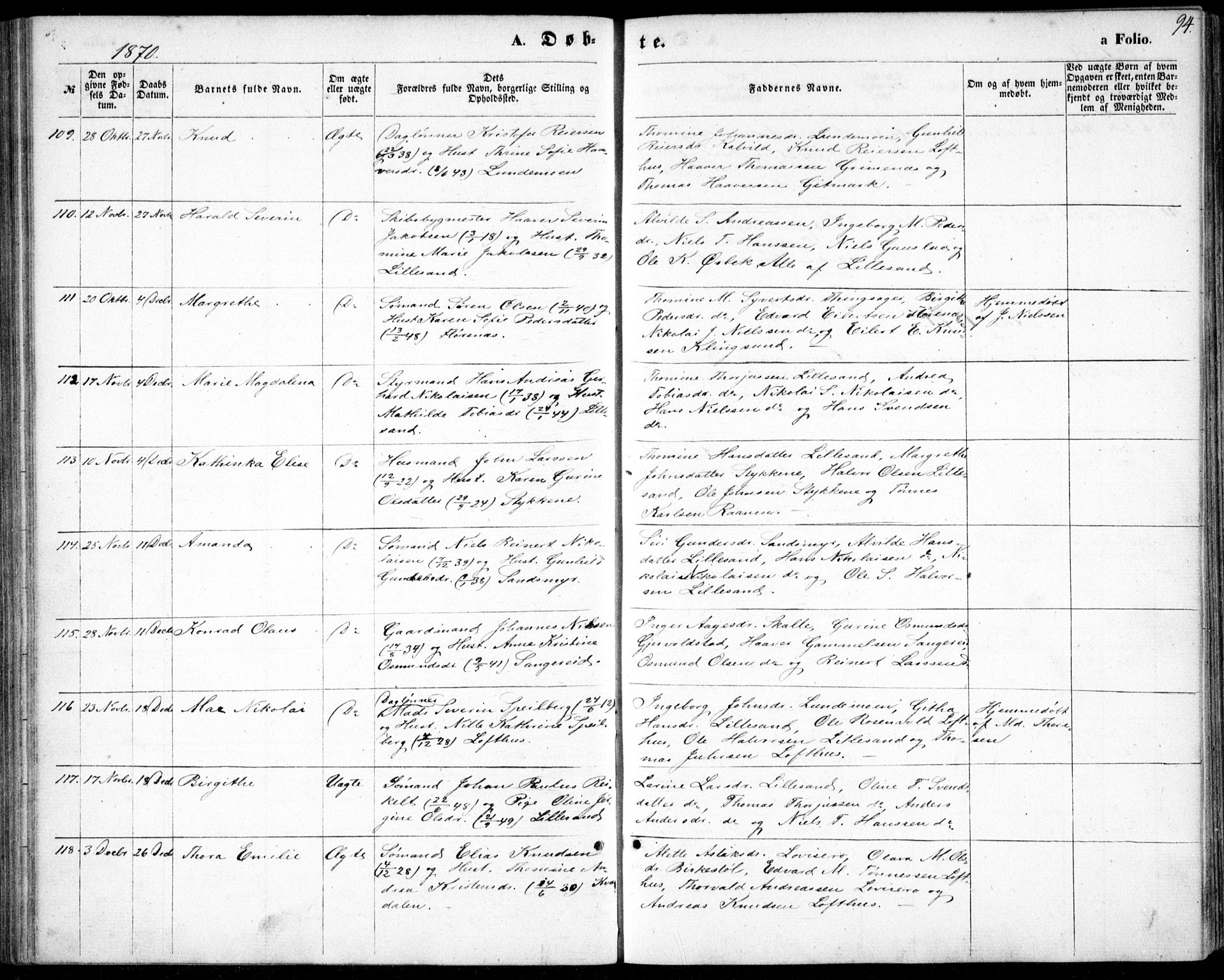 Vestre Moland sokneprestkontor, AV/SAK-1111-0046/F/Fb/Fbb/L0004: Parish register (copy) no. B 4, 1861-1872, p. 94