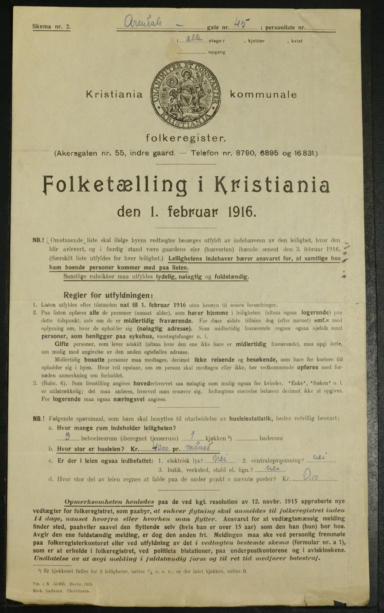 OBA, Municipal Census 1916 for Kristiania, 1916, p. 2240