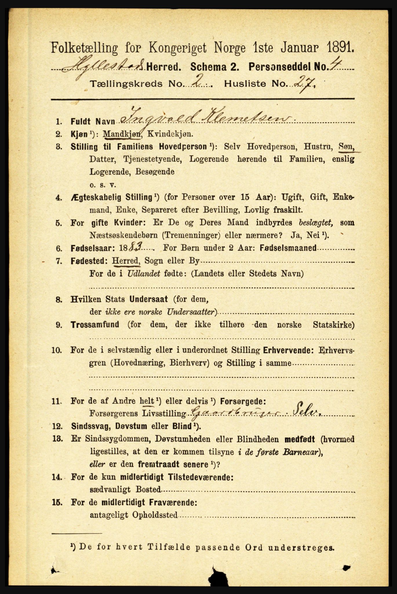 RA, 1891 census for 1413 Hyllestad, 1891, p. 295