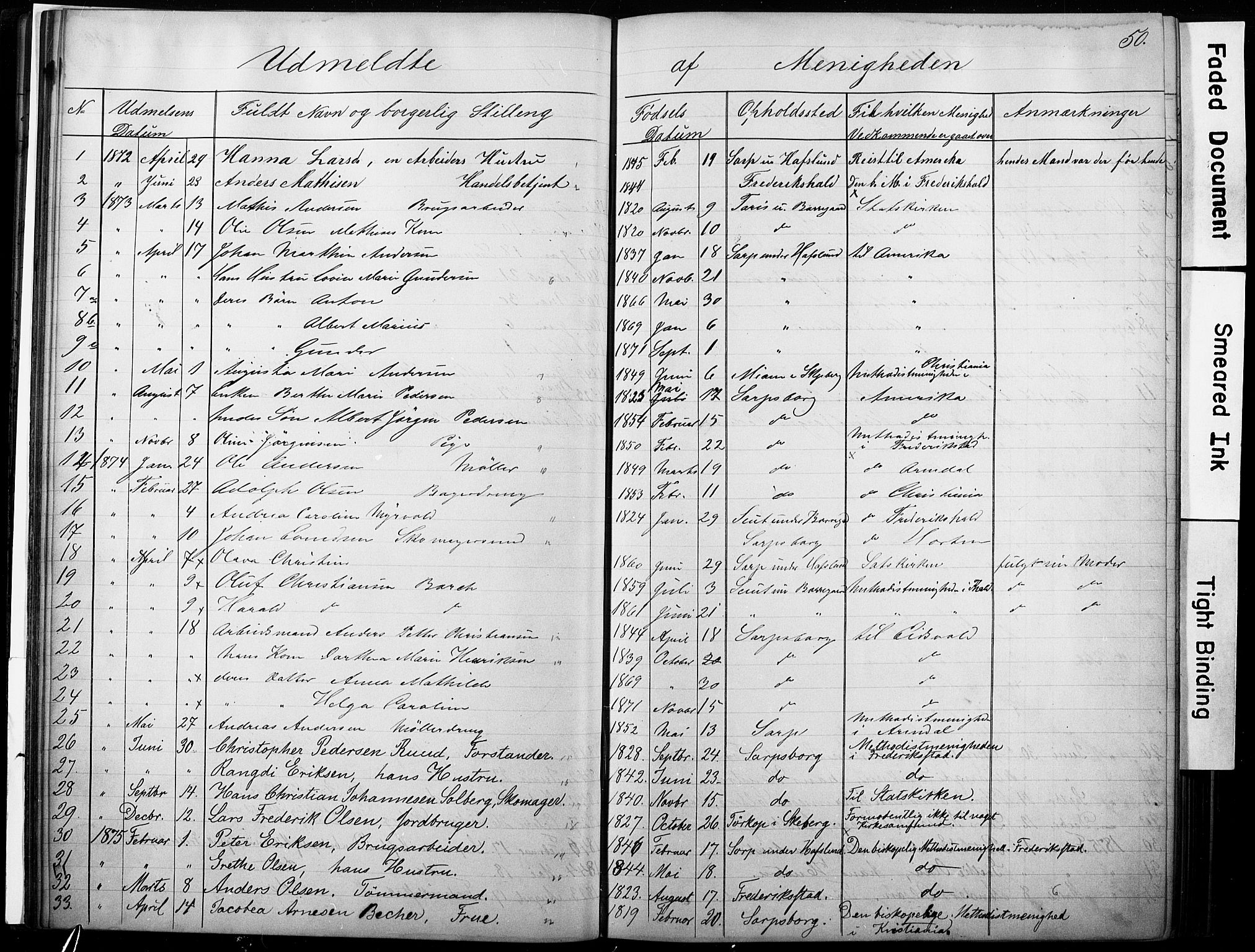 Sarpsborg metodistkirke, SAO/PAO-0233/A/L0002: Dissenter register no. 2, 1856-1890, p. 50