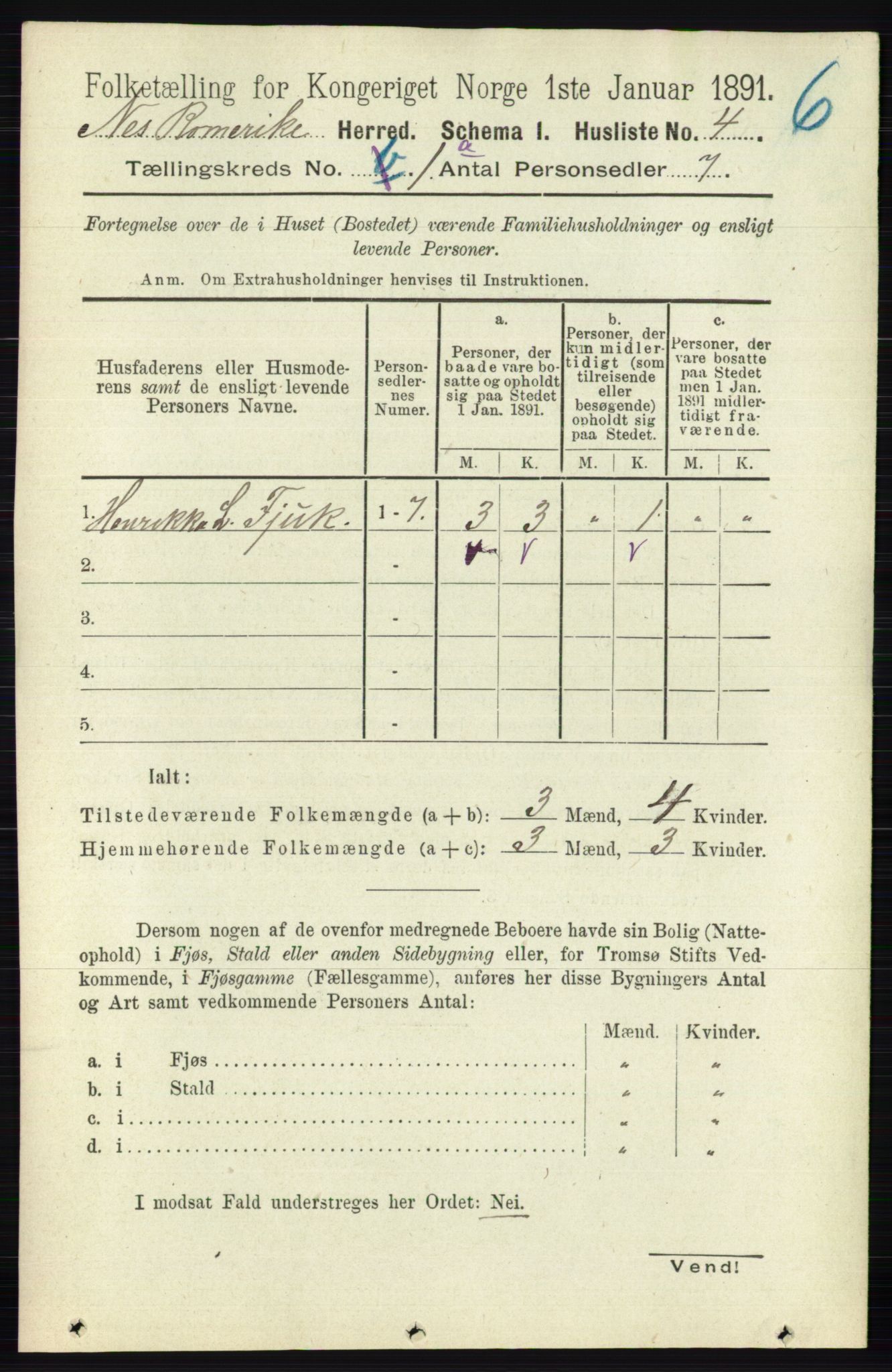 RA, 1891 census for 0236 Nes, 1891, p. 48