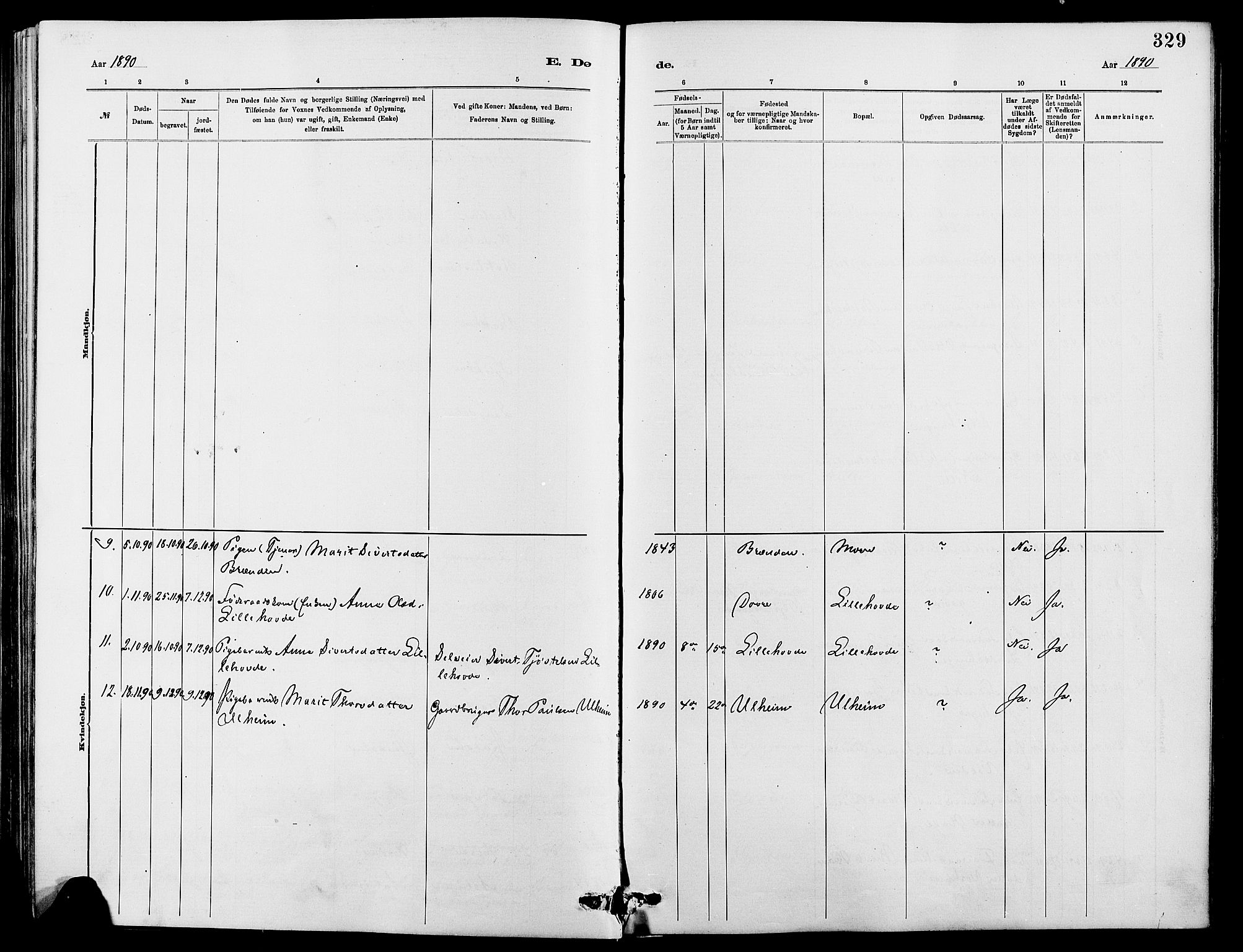 Dovre prestekontor, SAH/PREST-066/H/Ha/Hab/L0002: Parish register (copy) no. 2, 1881-1907, p. 329