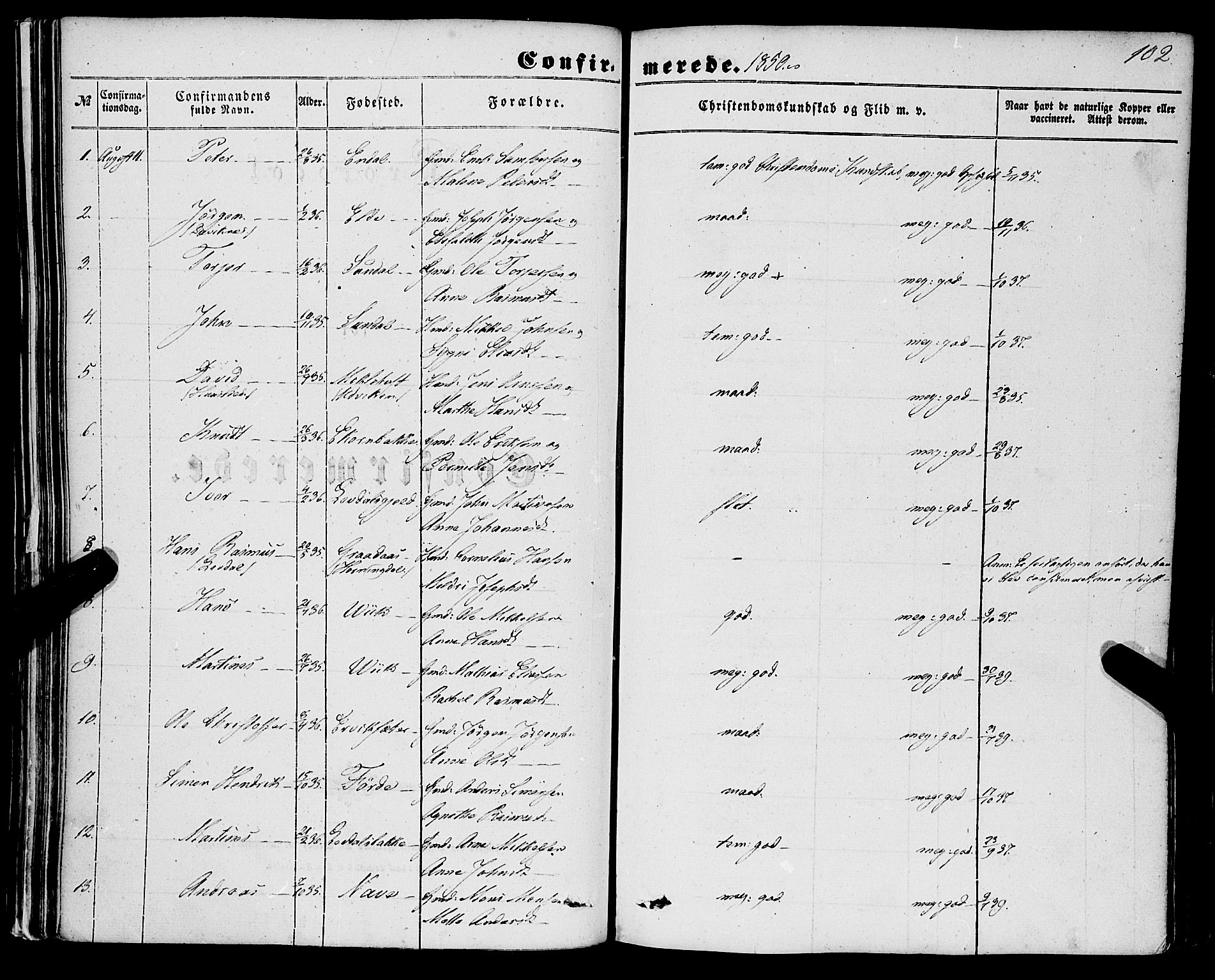 Davik sokneprestembete, SAB/A-79701/H/Haa/Haaa/L0005: Parish register (official) no. A 5, 1850-1866, p. 102