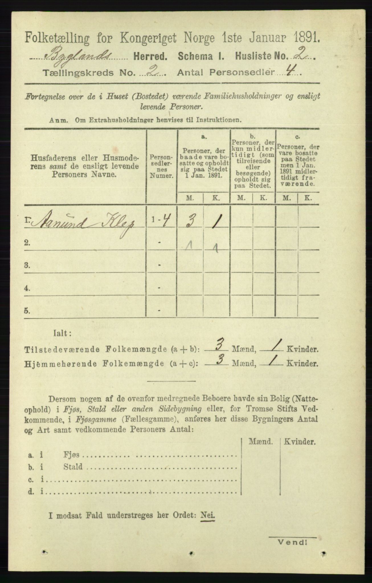 RA, 1891 census for 0938 Bygland, 1891, p. 215