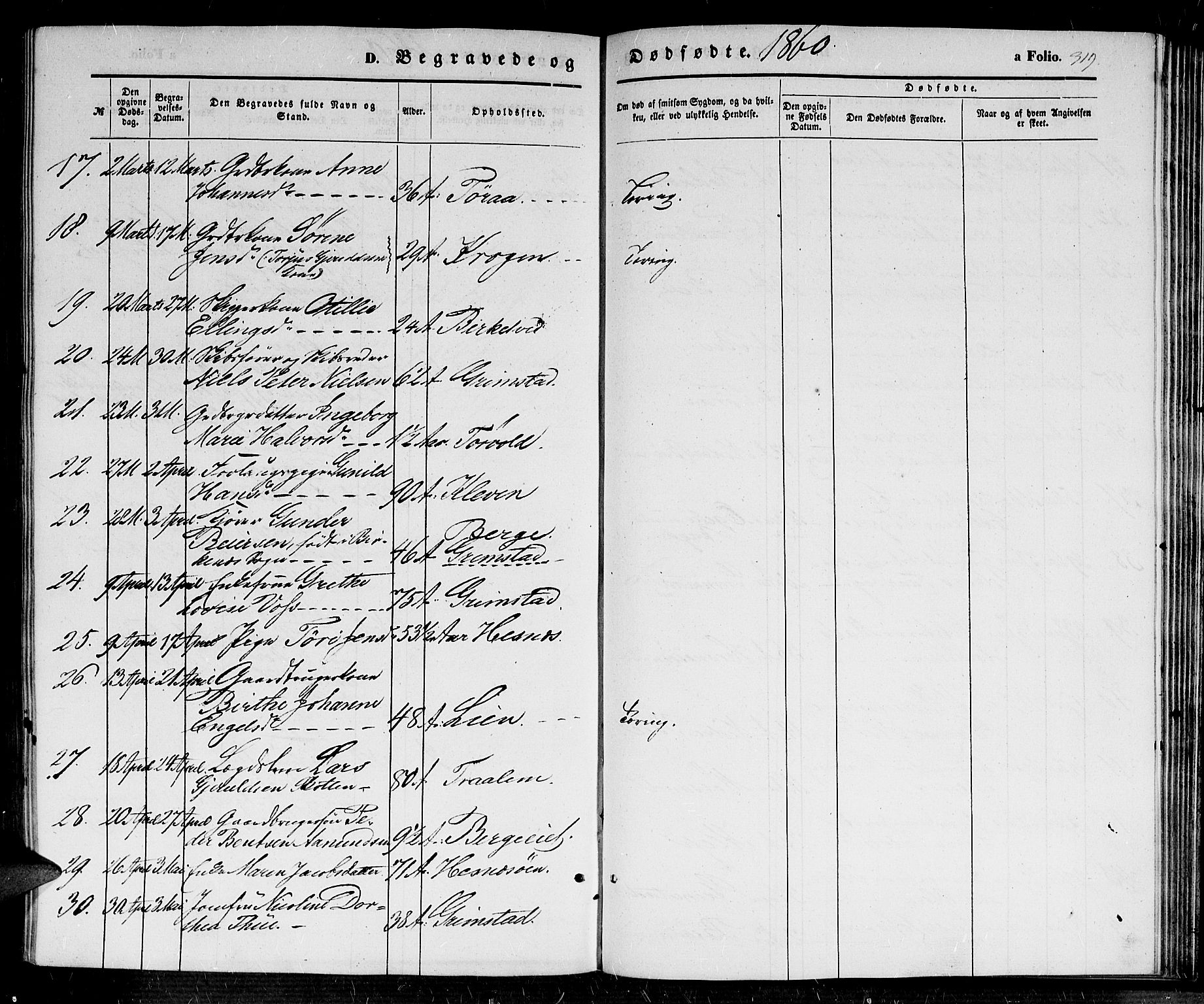 Fjære sokneprestkontor, AV/SAK-1111-0011/F/Fb/L0008: Parish register (copy) no. B 8, 1854-1867, p. 319