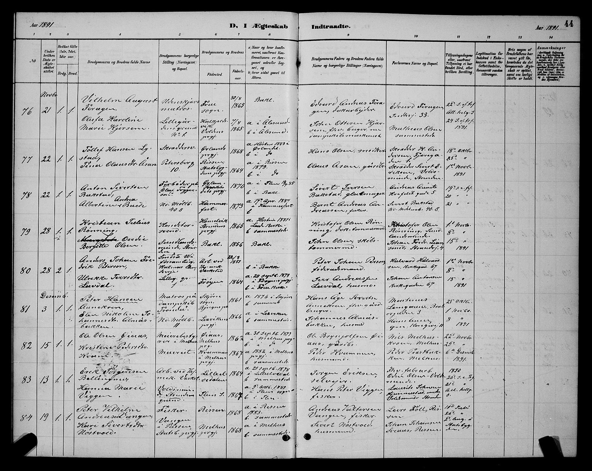 Ministerialprotokoller, klokkerbøker og fødselsregistre - Sør-Trøndelag, AV/SAT-A-1456/604/L0223: Parish register (copy) no. 604C06, 1886-1897, p. 44