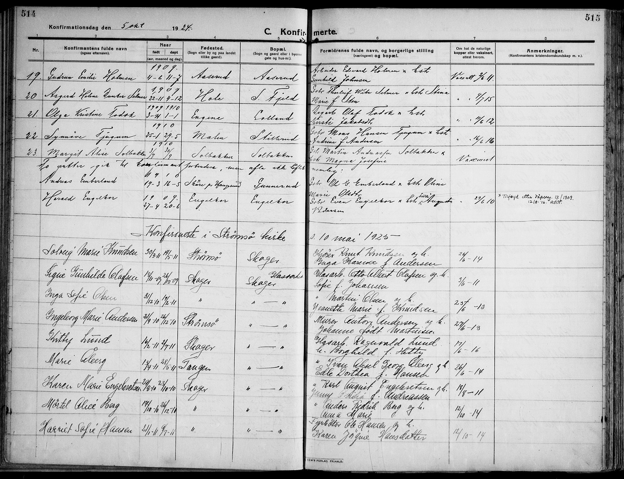 Skoger kirkebøker, AV/SAKO-A-59/F/Fa/L0007: Parish register (official) no. I 7, 1911-1936, p. 514-515