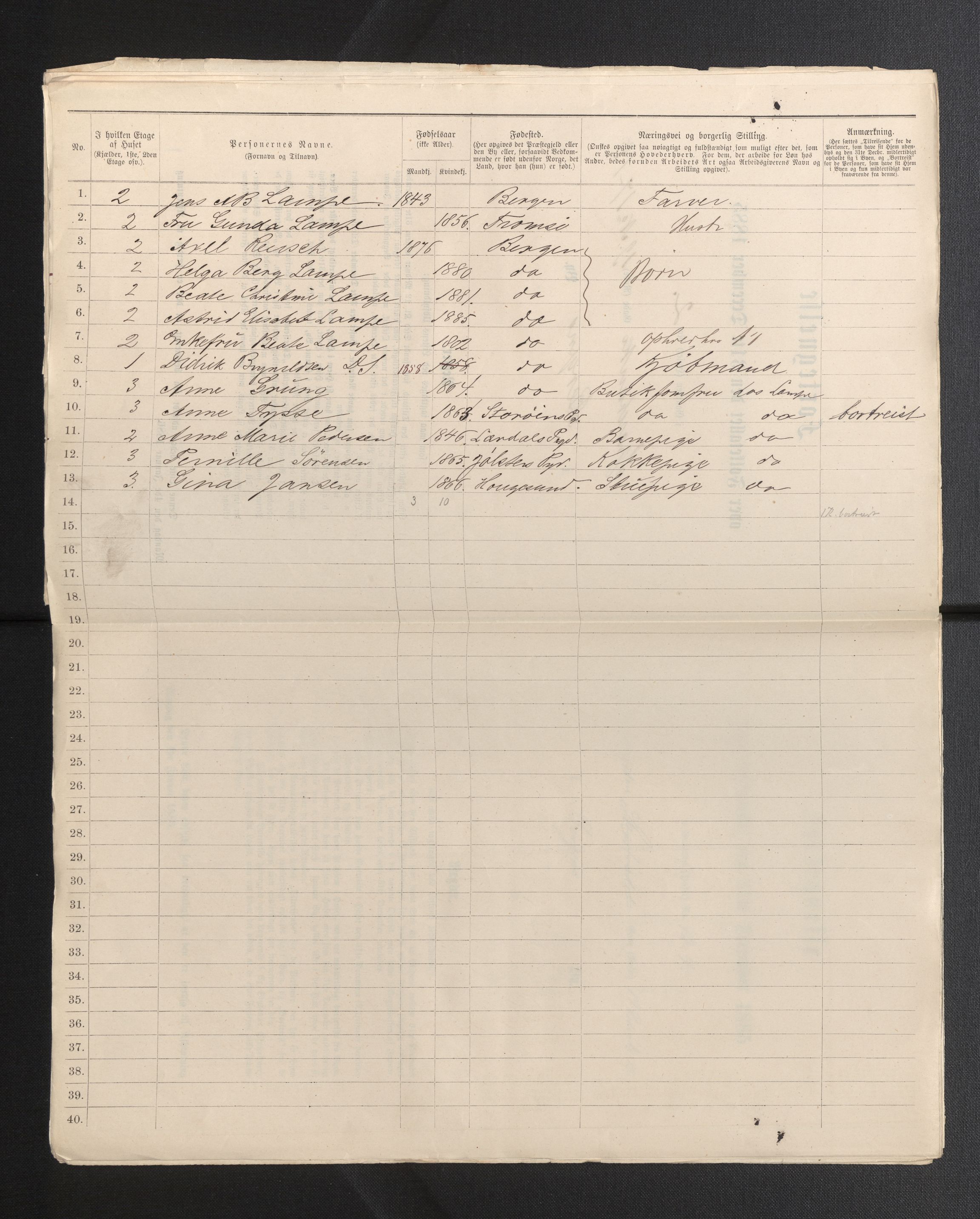 SAB, 1885 census for 1301 Bergen, 1885, p. 6180