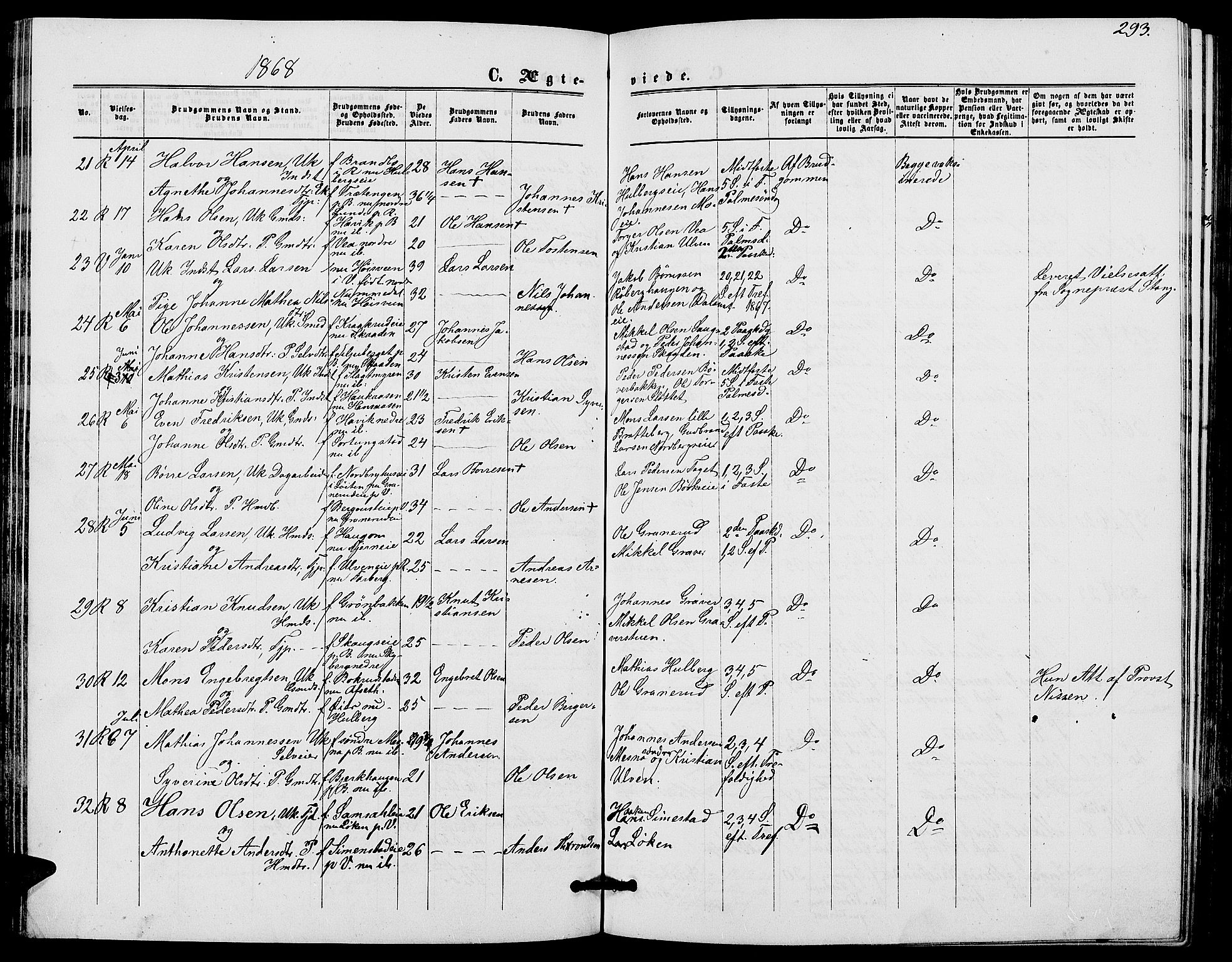 Ringsaker prestekontor, SAH/PREST-014/L/La/L0007: Parish register (copy) no. 7, 1861-1869, p. 293