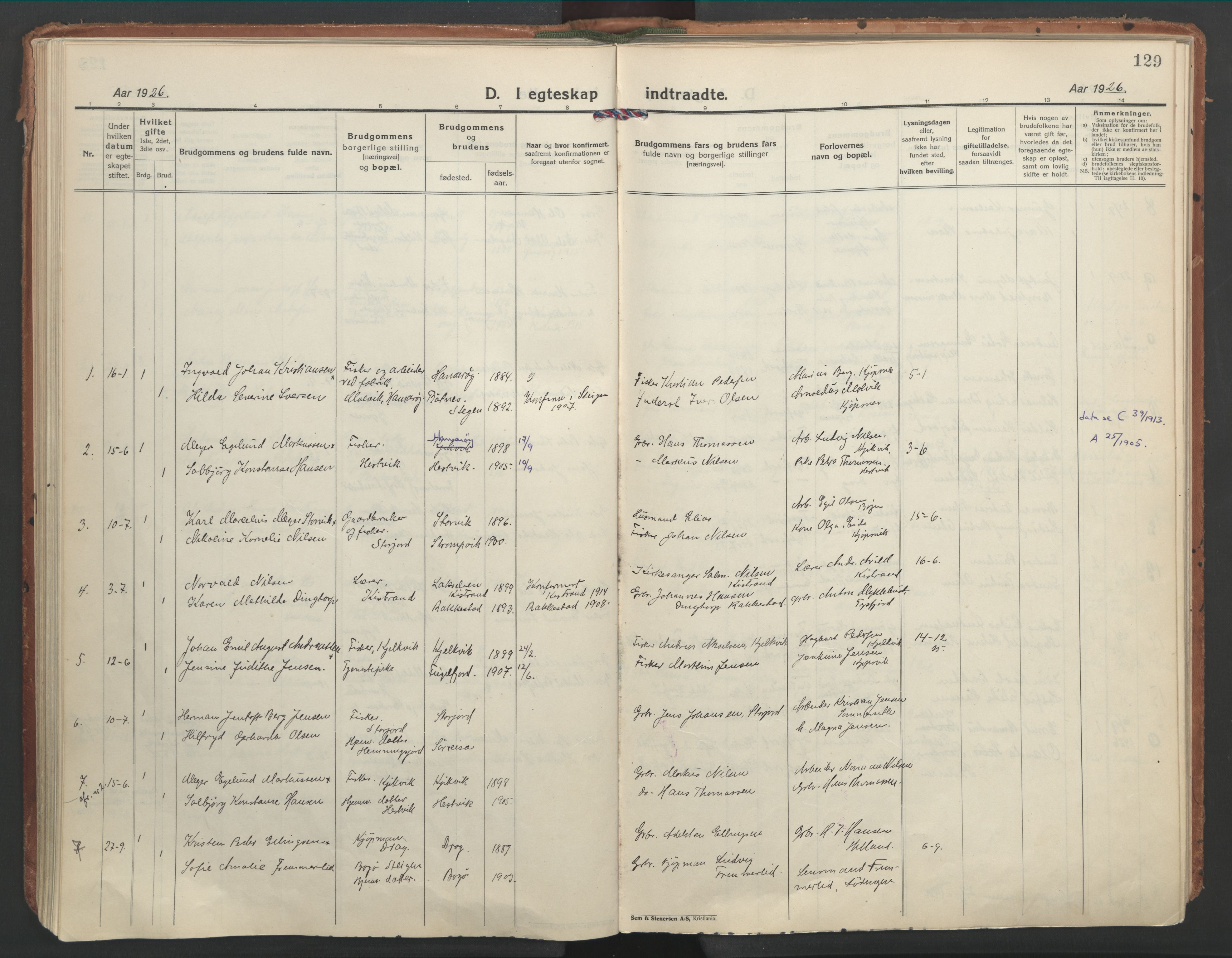 Ministerialprotokoller, klokkerbøker og fødselsregistre - Nordland, AV/SAT-A-1459/861/L0873: Parish register (official) no. 861A08, 1923-1932, p. 129