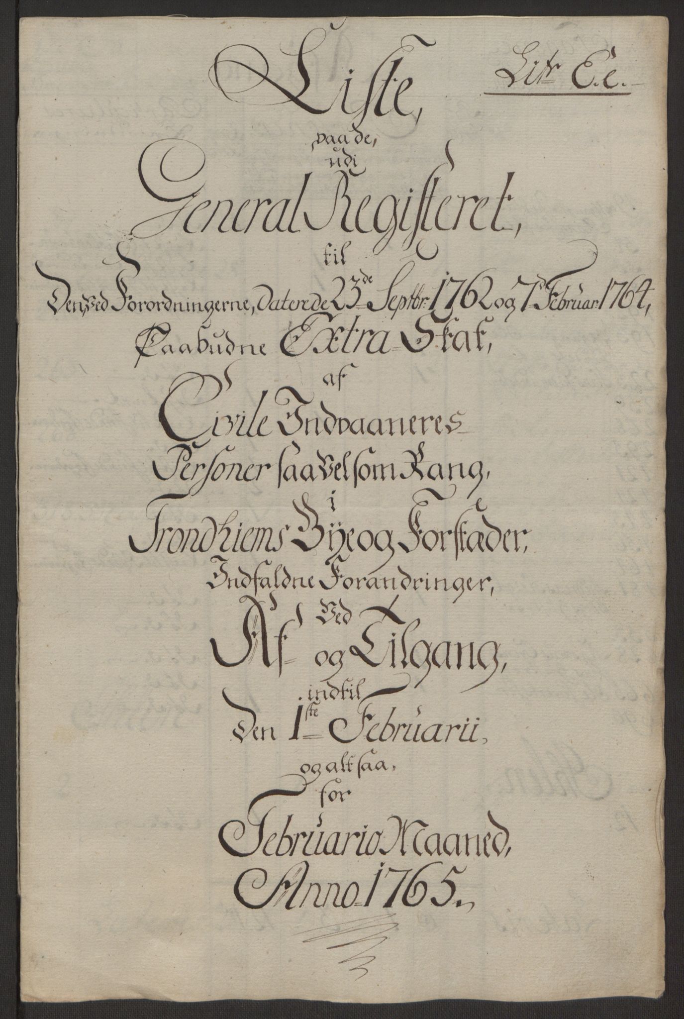 Rentekammeret inntil 1814, Reviderte regnskaper, Byregnskaper, AV/RA-EA-4066/R/Rs/L0516/0001: [S9] Kontribusjonsregnskap / Ekstraskatt, 1762-1767, p. 337