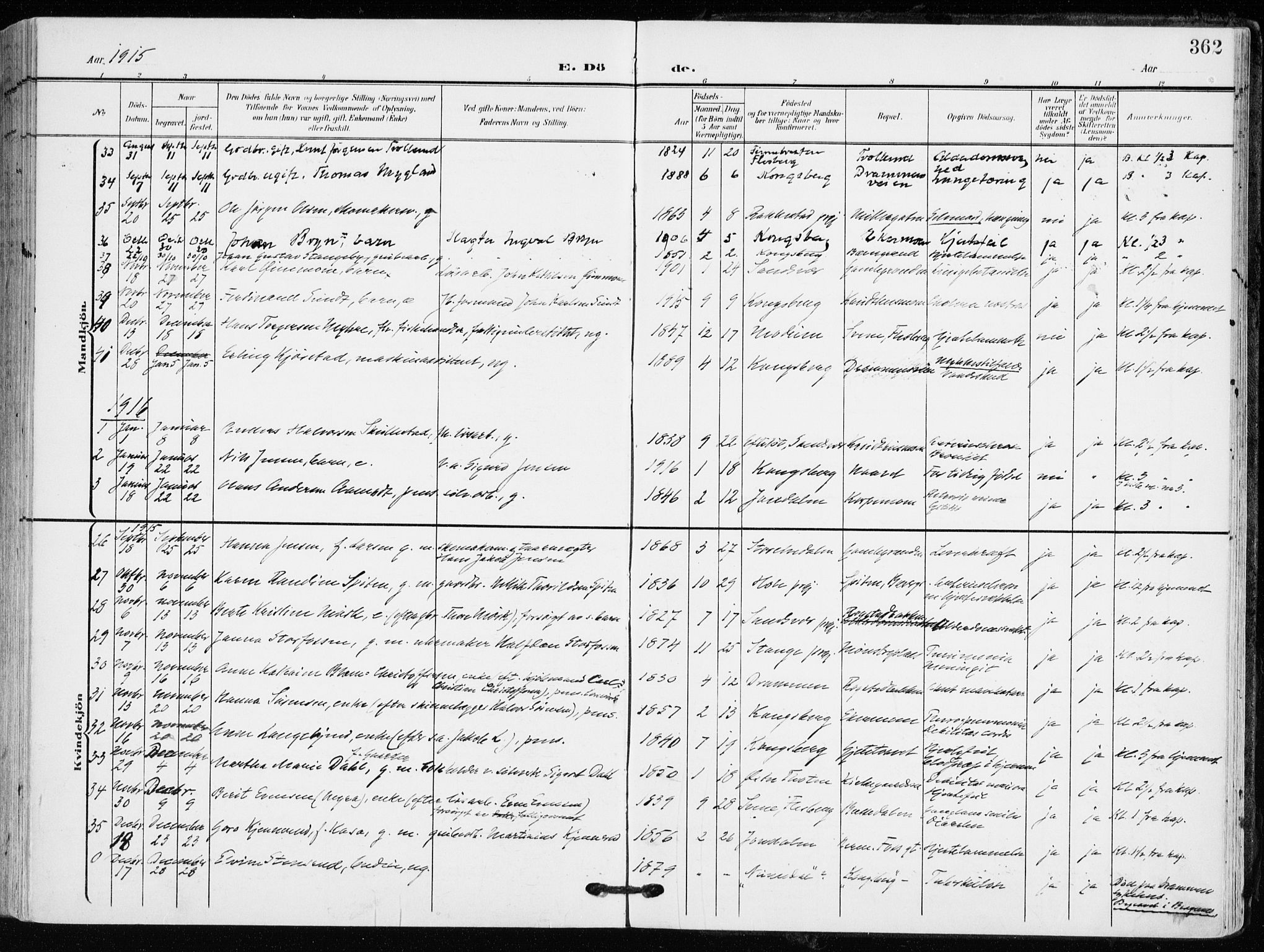 Kongsberg kirkebøker, AV/SAKO-A-22/F/Fb/L0004: Parish register (official) no. II 4, 1906-1918, p. 362