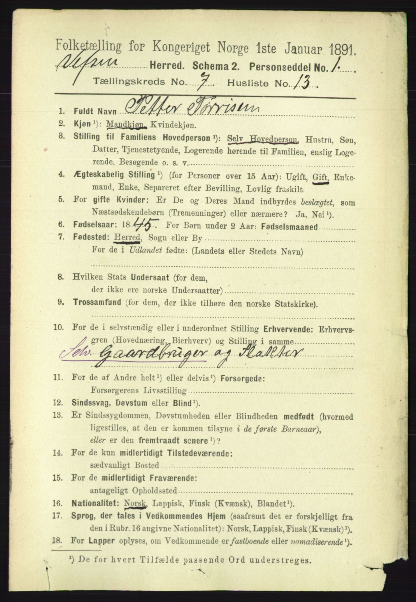 RA, 1891 census for 1824 Vefsn, 1891, p. 3760