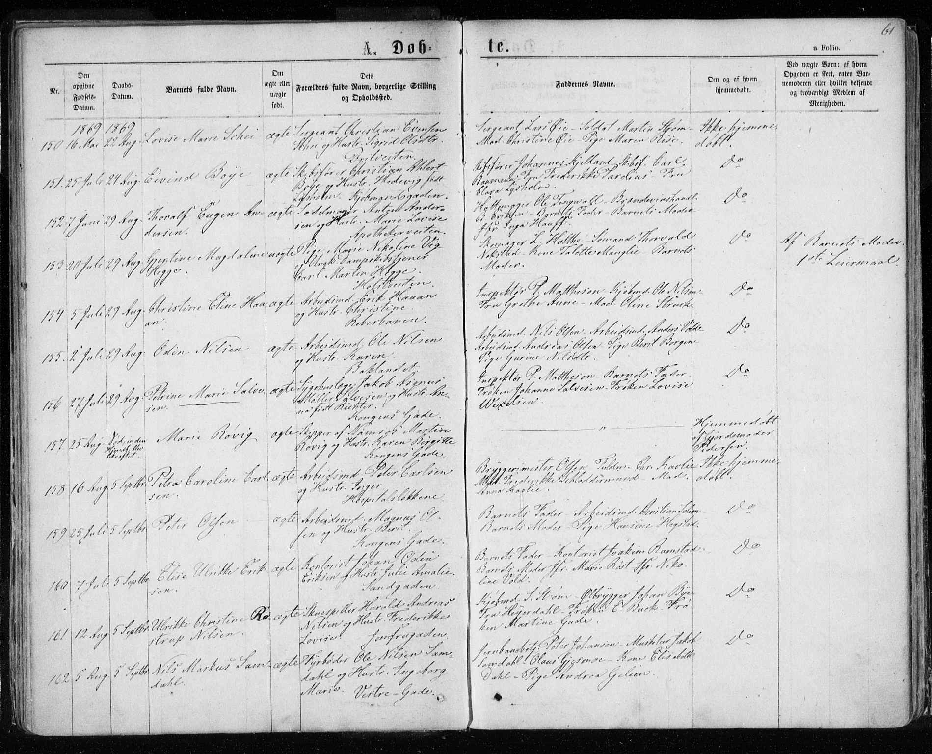 Ministerialprotokoller, klokkerbøker og fødselsregistre - Sør-Trøndelag, SAT/A-1456/601/L0054: Parish register (official) no. 601A22, 1866-1877, p. 61